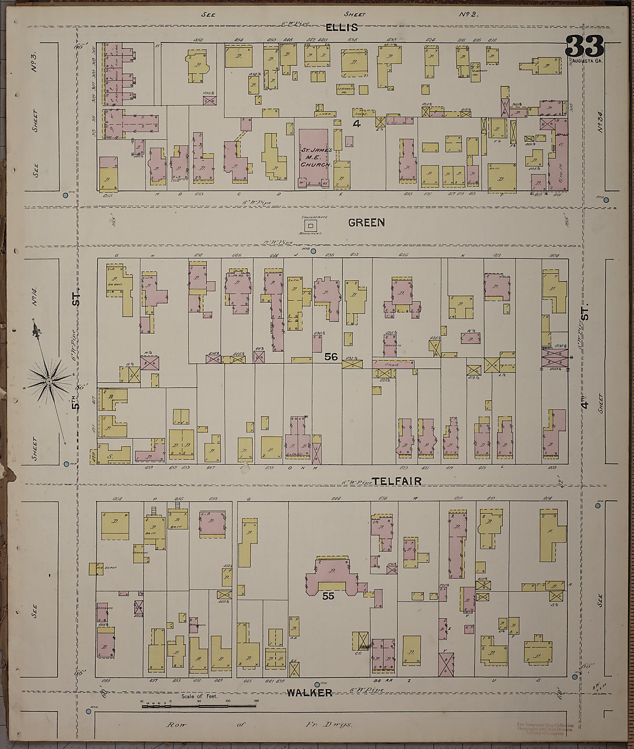 This old map of Augusta, Richmond County, Georgia was created by Sanborn Map Company in 1890