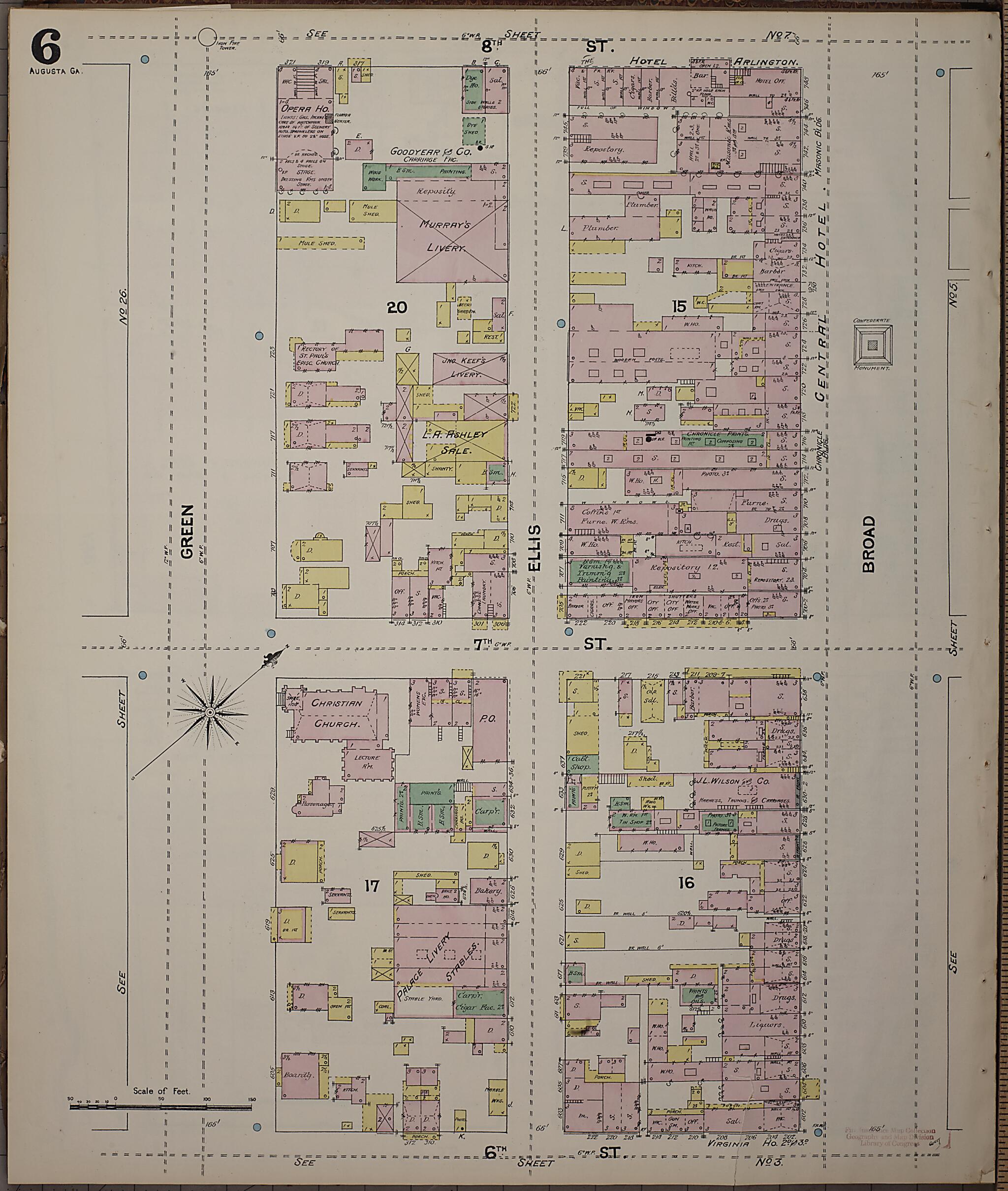 This old map of Augusta, Richmond County, Georgia was created by Sanborn Map Company in 1890