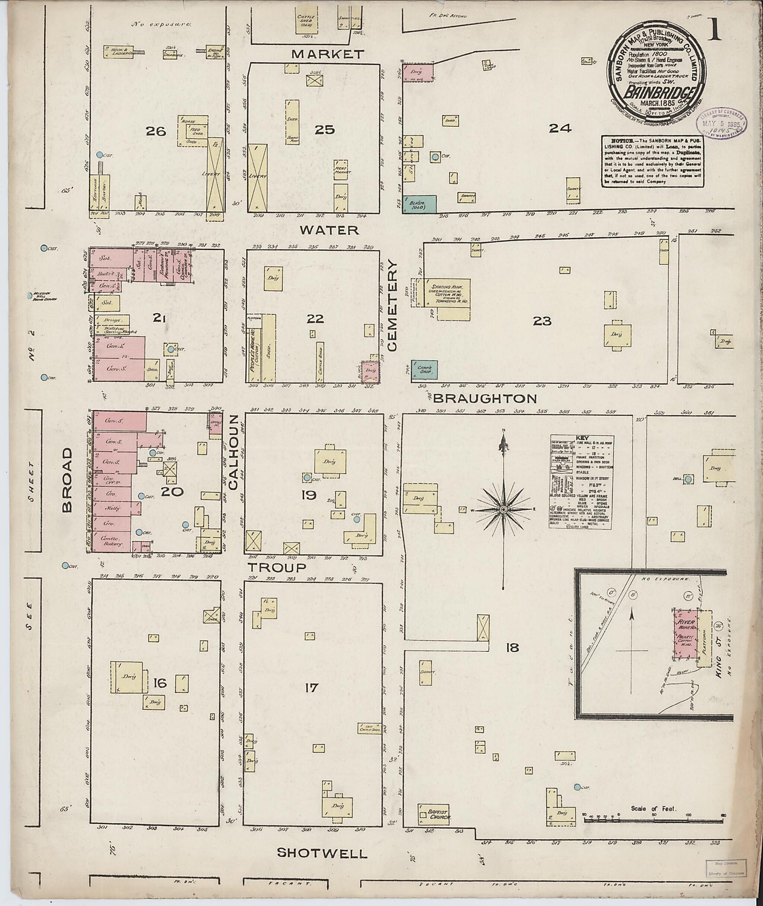 This old map of Bainbridge, Decatur County, Georgia was created by Sanborn Map Company in 1885