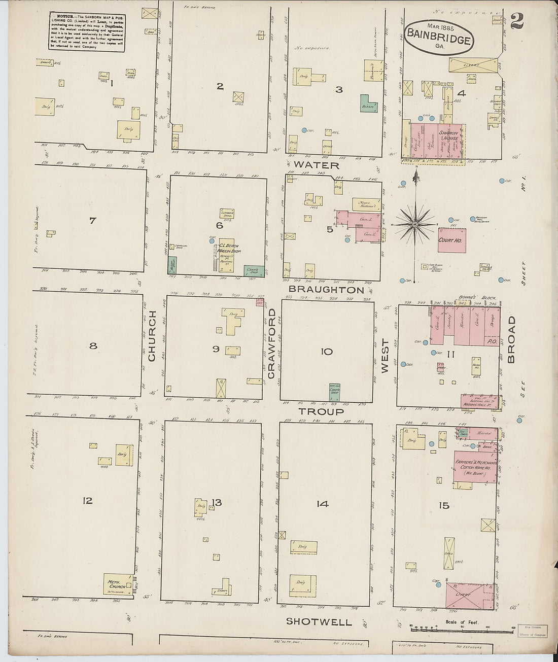 This old map of Bainbridge, Decatur County, Georgia was created by Sanborn Map Company in 1885