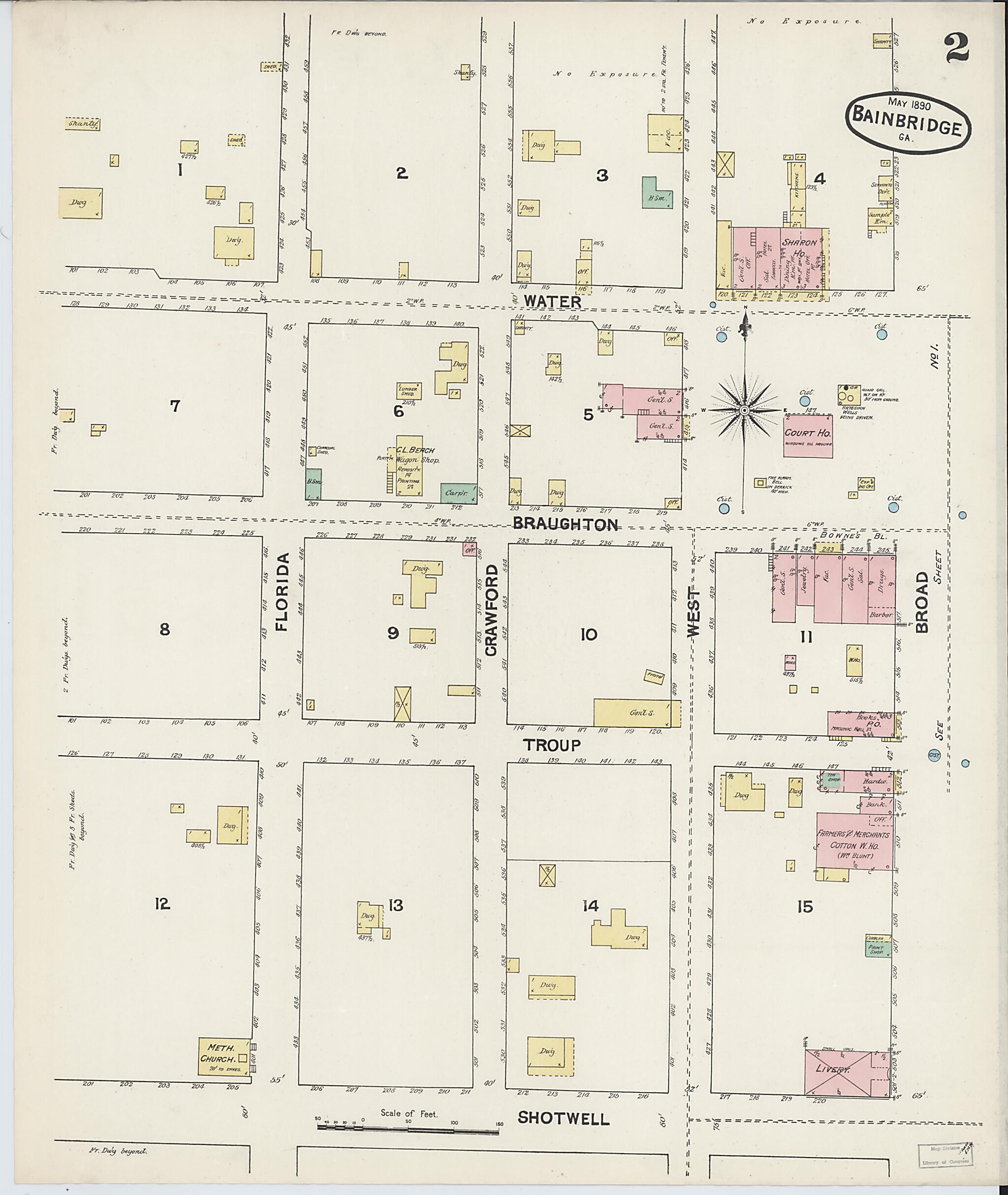 This old map of Bainbridge, Decatur County, Georgia was created by Sanborn Map Company in 1890