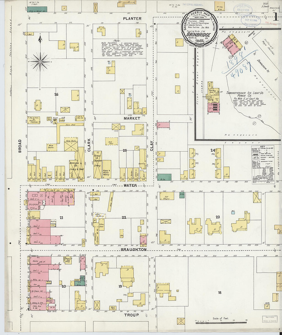 This old map of Bainbridge, Decatur County, Georgia was created by Sanborn Map Company in 1898