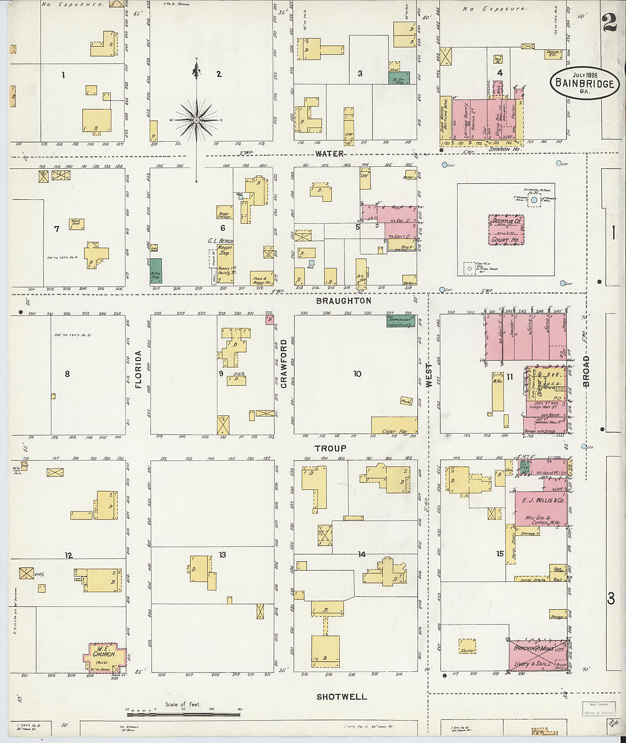 This old map of Bainbridge, Decatur County, Georgia was created by Sanborn Map Company in 1898