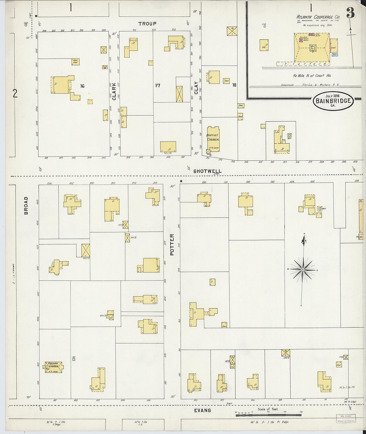 This old map of Bainbridge, Decatur County, Georgia was created by Sanborn Map Company in 1898