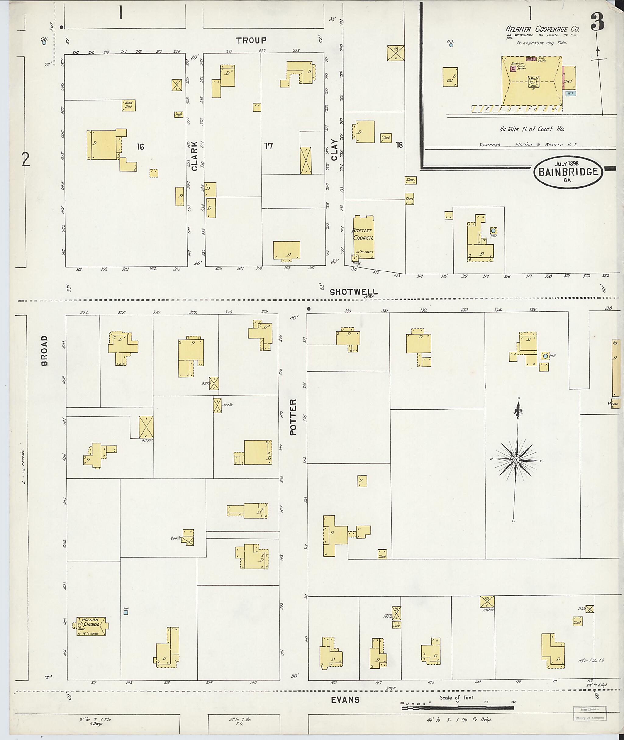 This old map of Bainbridge, Decatur County, Georgia was created by Sanborn Map Company in 1898