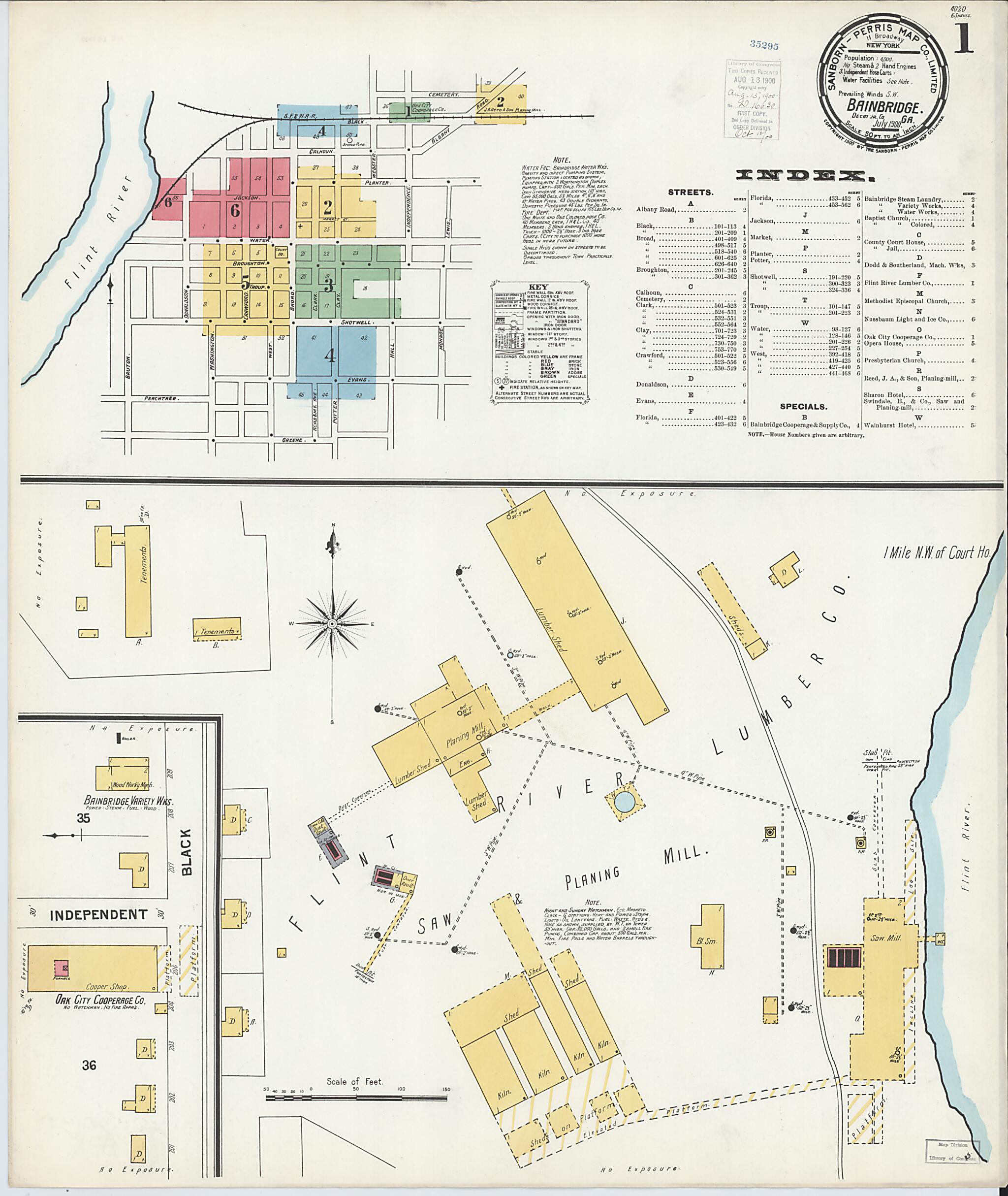 This old map of Bainbridge, Decatur County, Georgia was created by Sanborn Map Company in 1900