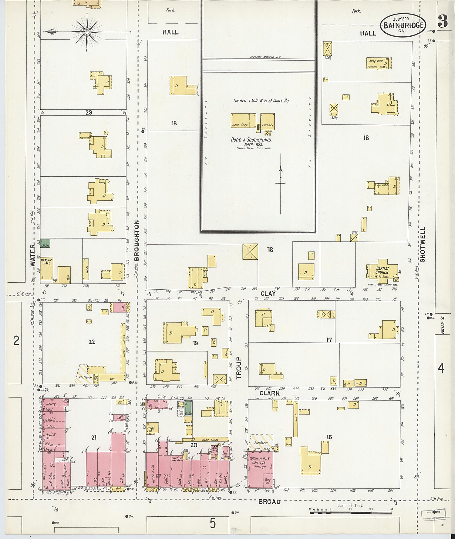 This old map of Bainbridge, Decatur County, Georgia was created by Sanborn Map Company in 1900