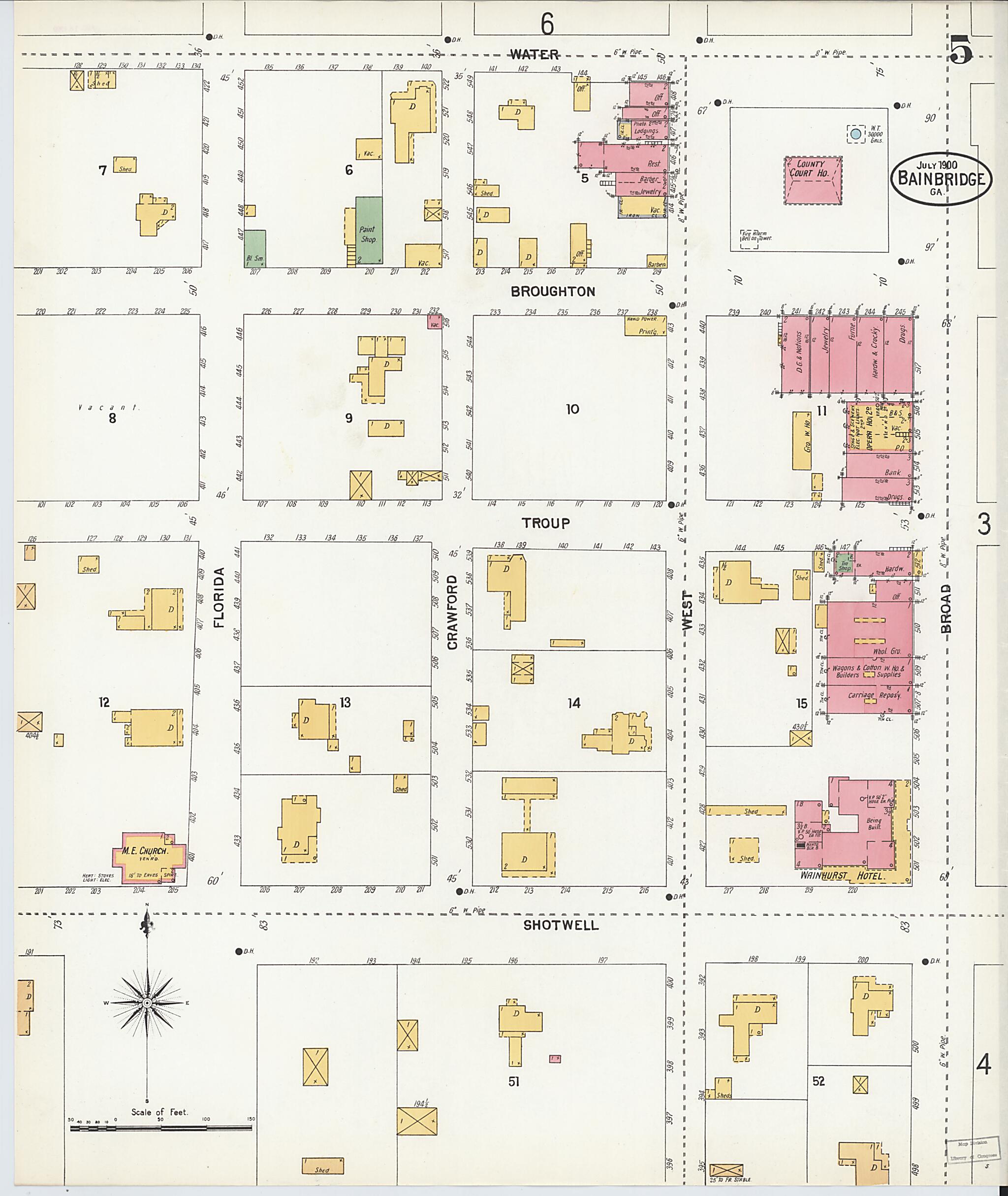 This old map of Bainbridge, Decatur County, Georgia was created by Sanborn Map Company in 1900