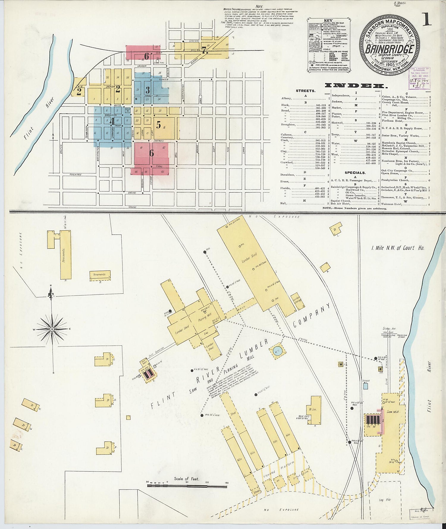 This old map of Bainbridge, Decatur County, Georgia was created by Sanborn Map Company in 1905