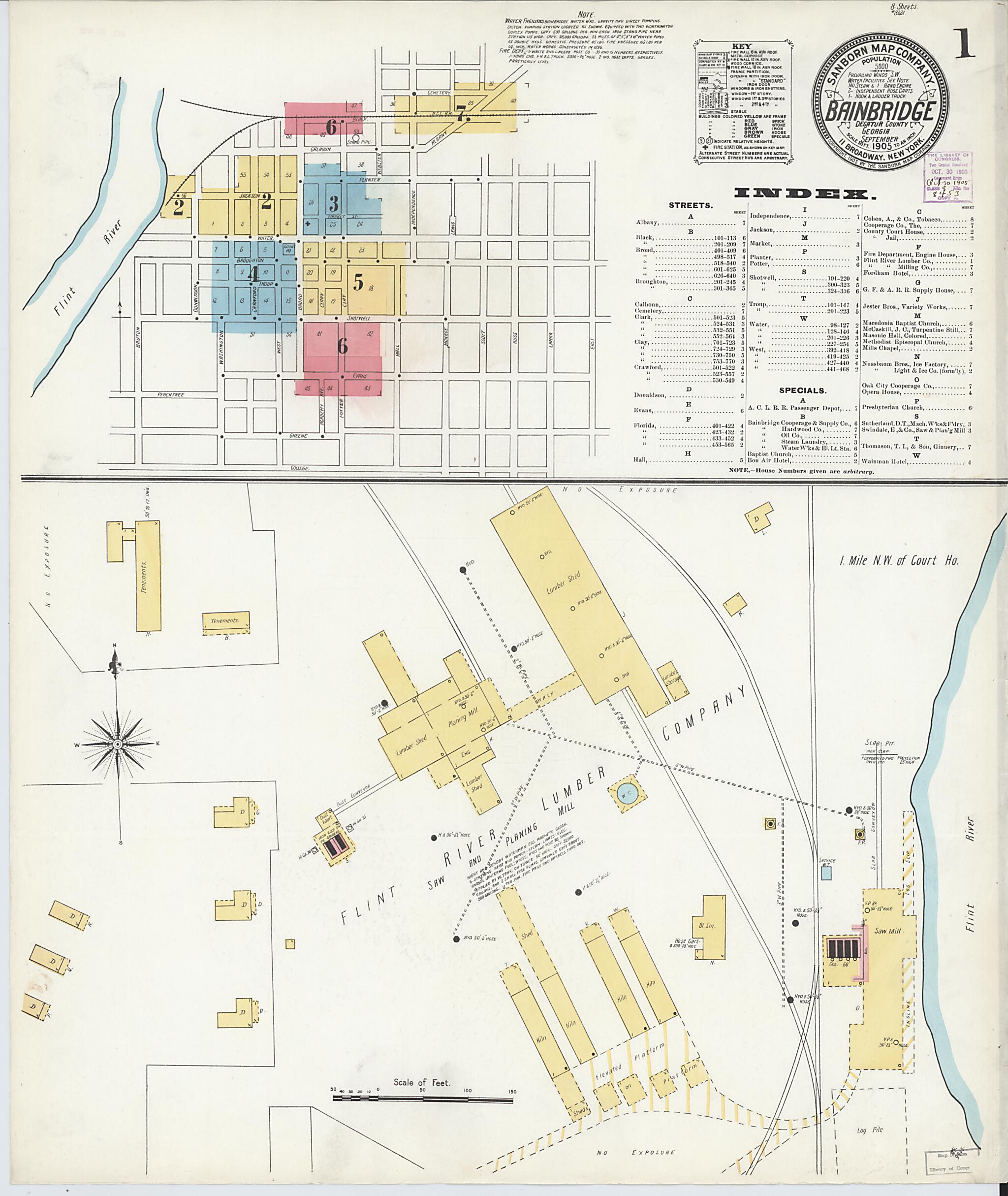 This old map of Bainbridge, Decatur County, Georgia was created by Sanborn Map Company in 1905