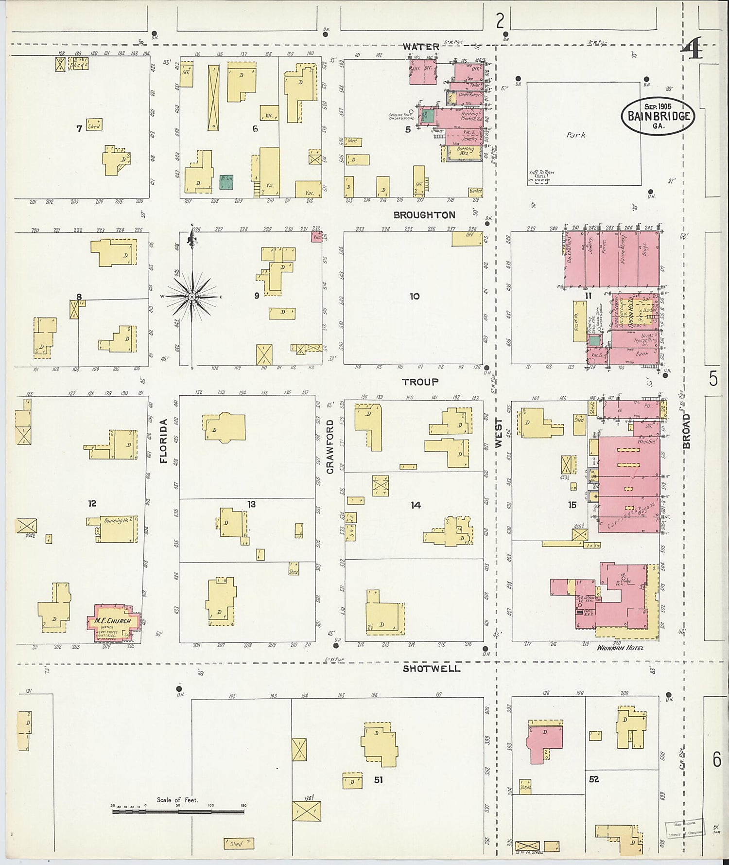 This old map of Bainbridge, Decatur County, Georgia was created by Sanborn Map Company in 1905