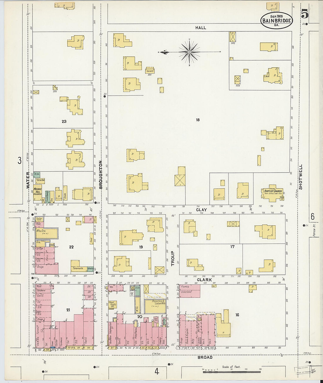 This old map of Bainbridge, Decatur County, Georgia was created by Sanborn Map Company in 1905