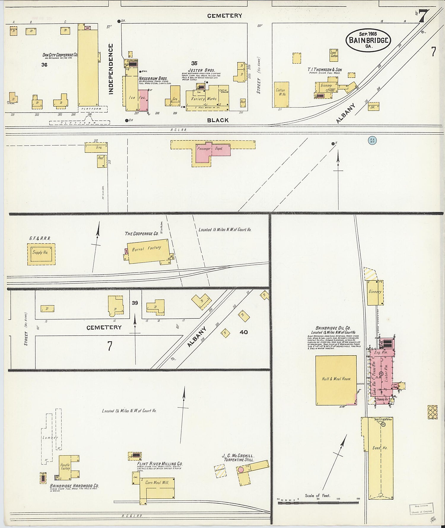 This old map of Bainbridge, Decatur County, Georgia was created by Sanborn Map Company in 1905