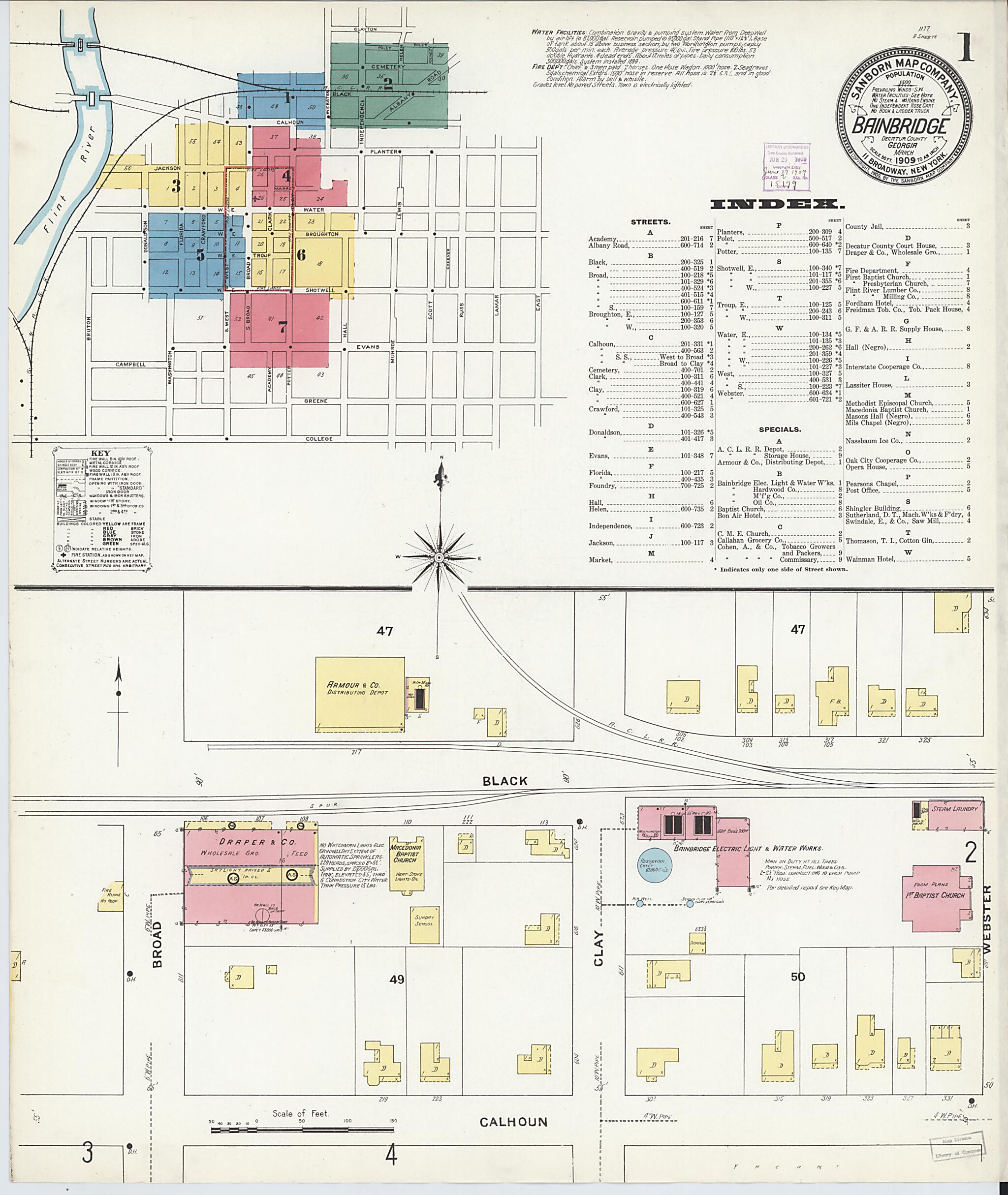 This old map of Bainbridge, Decatur County, Georgia was created by Sanborn Map Company in 1909