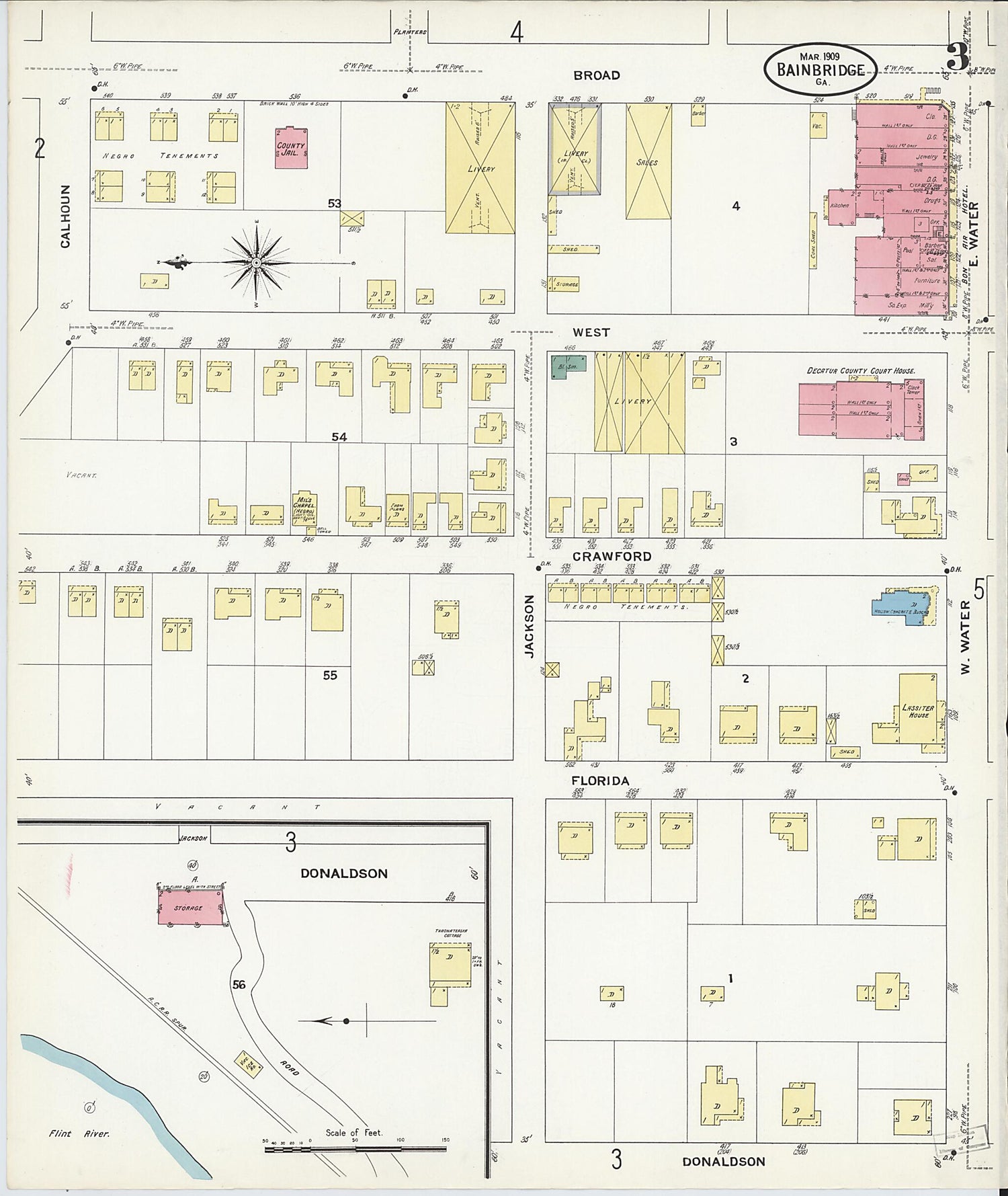 This old map of Bainbridge, Decatur County, Georgia was created by Sanborn Map Company in 1909