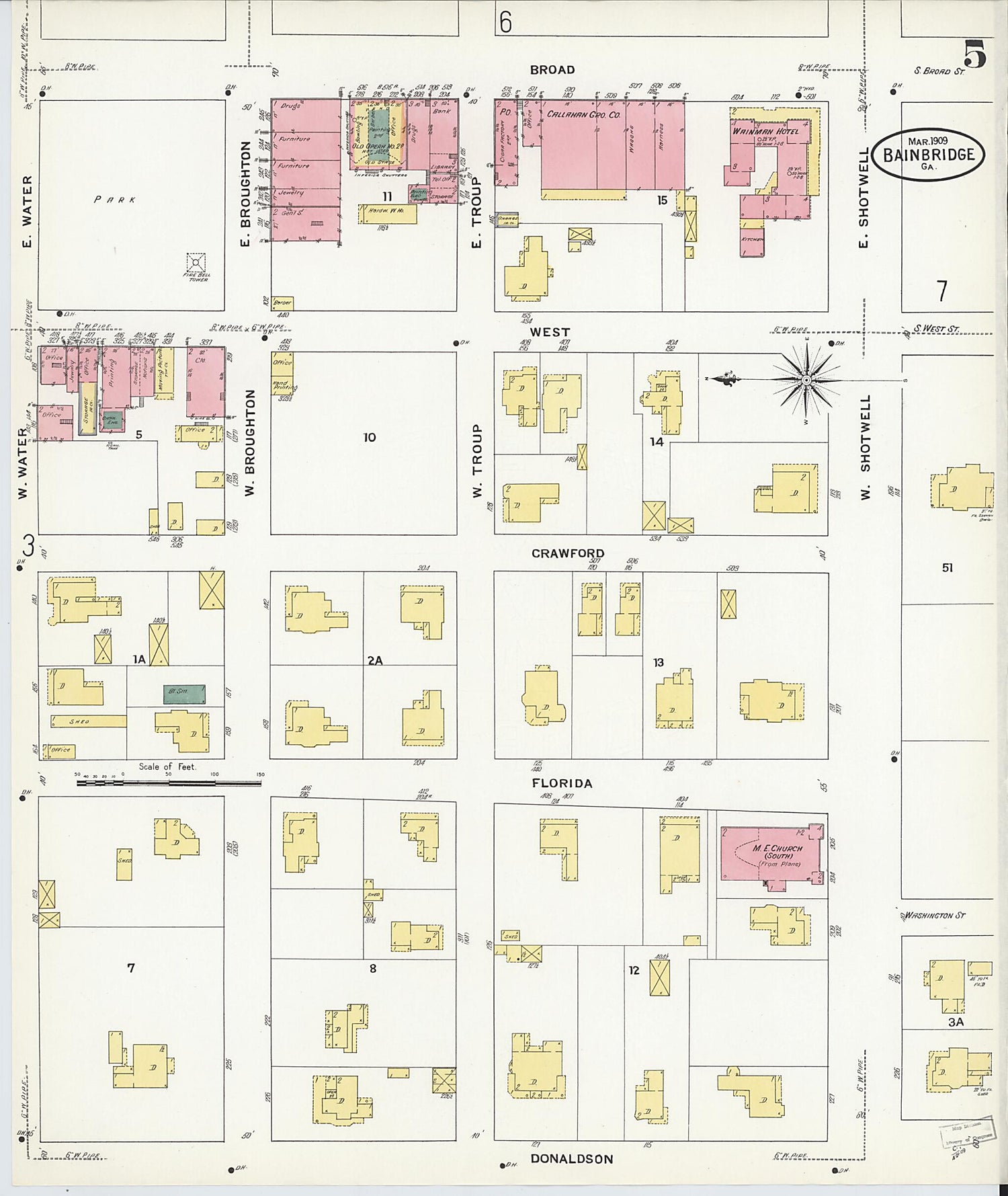 This old map of Bainbridge, Decatur County, Georgia was created by Sanborn Map Company in 1909