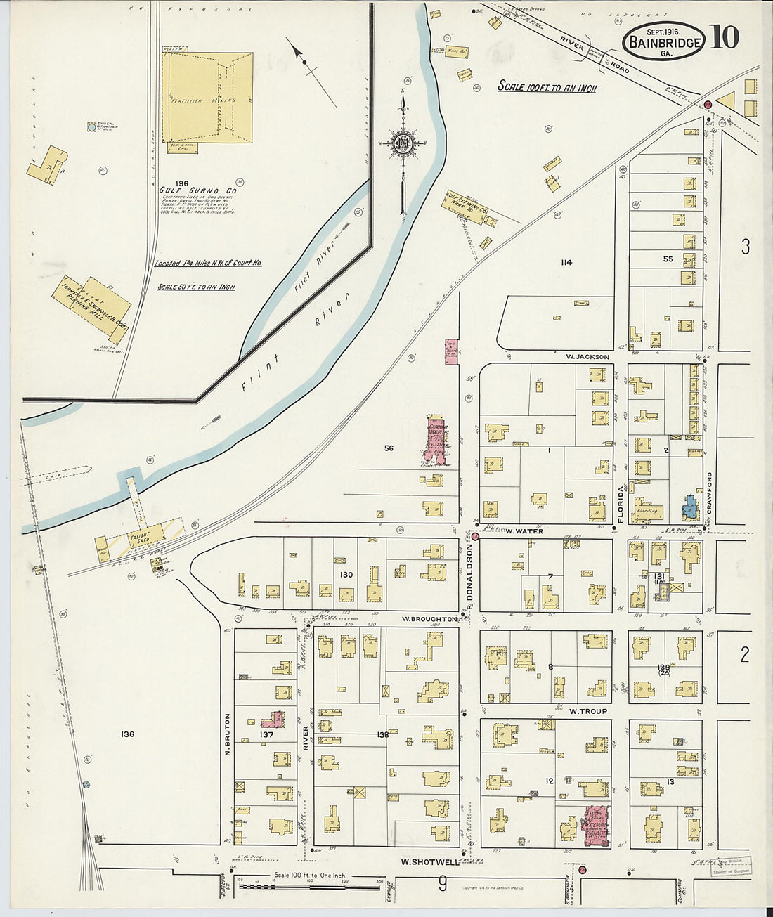 This old map of Bainbridge, Decatur County, Georgia was created by Sanborn Map Company in 1916