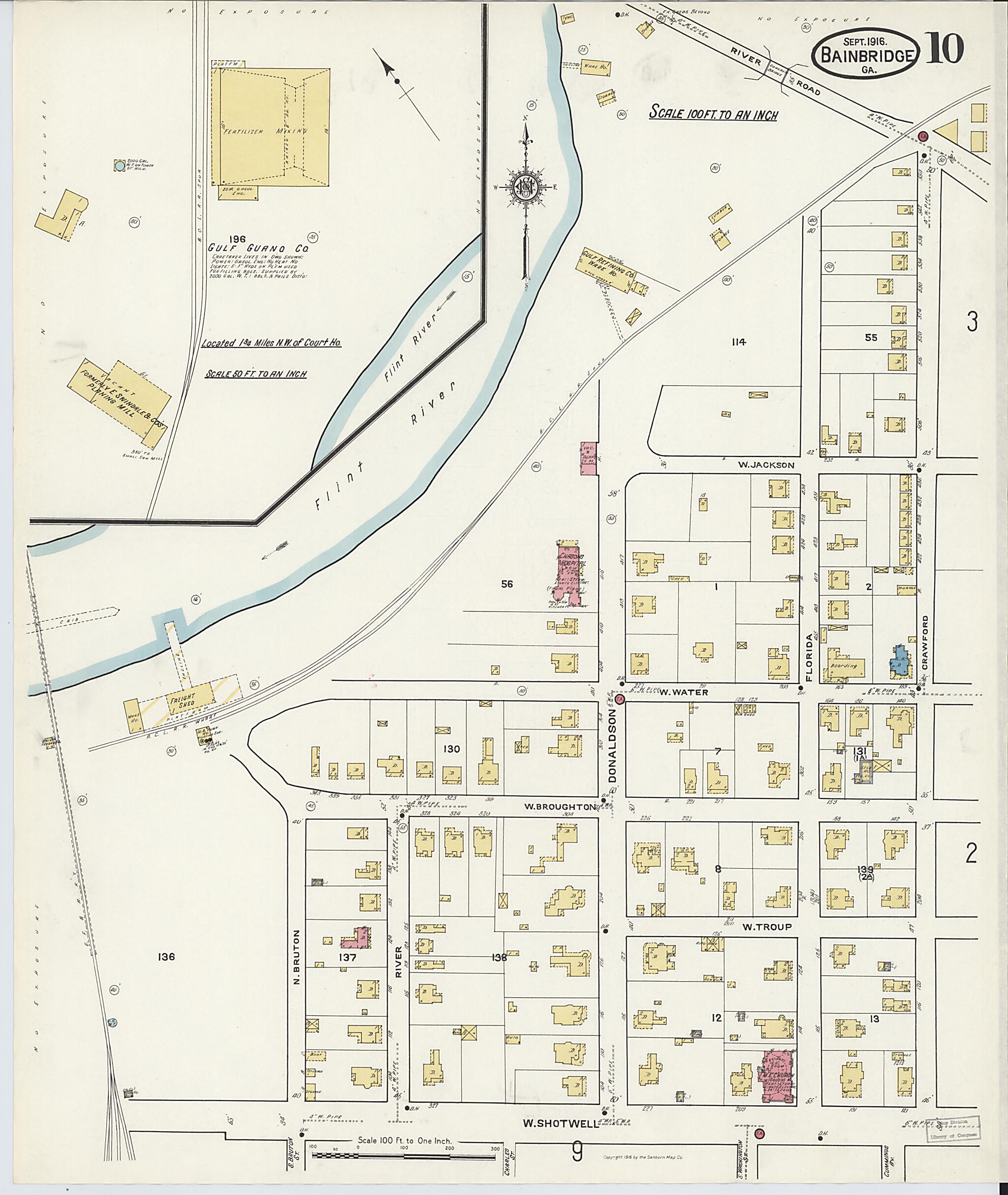 This old map of Bainbridge, Decatur County, Georgia was created by Sanborn Map Company in 1916