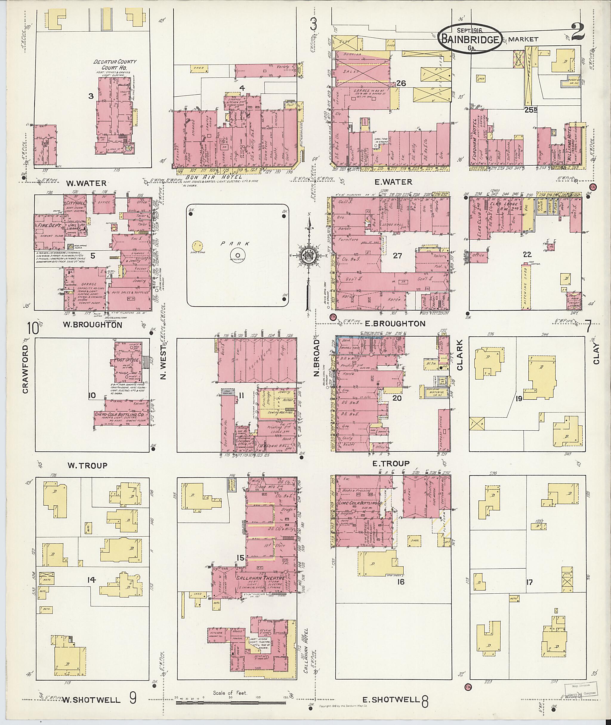 This old map of Bainbridge, Decatur County, Georgia was created by Sanborn Map Company in 1916