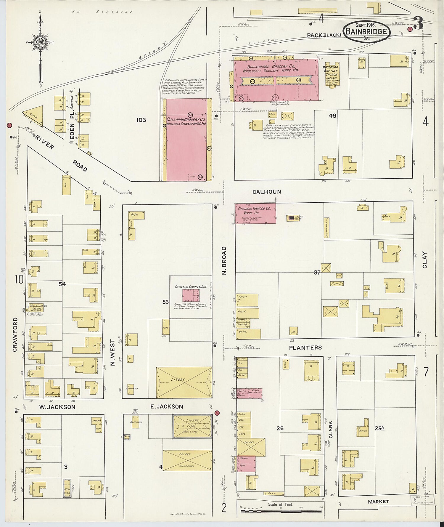 This old map of Bainbridge, Decatur County, Georgia was created by Sanborn Map Company in 1916