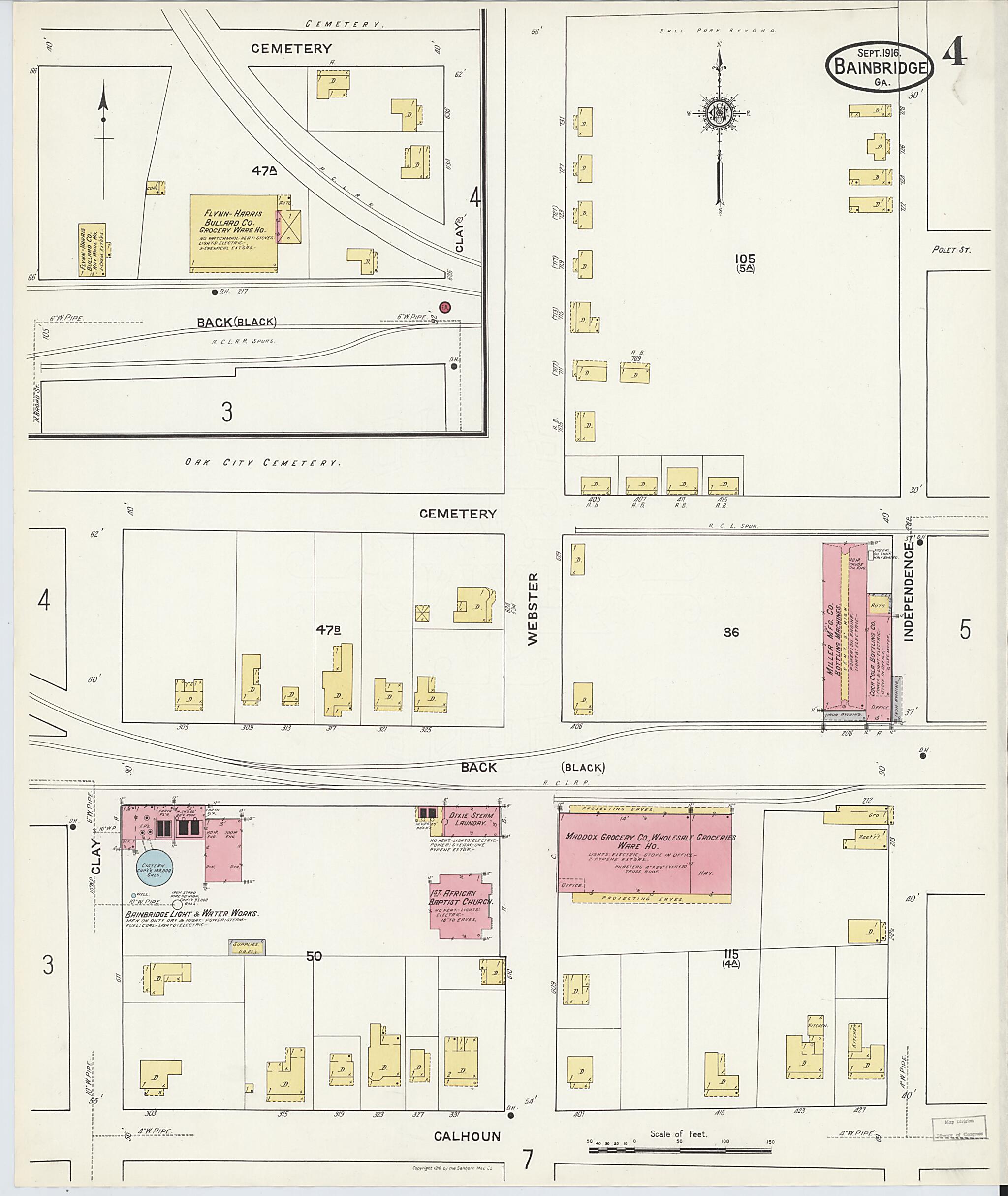 This old map of Bainbridge, Decatur County, Georgia was created by Sanborn Map Company in 1916