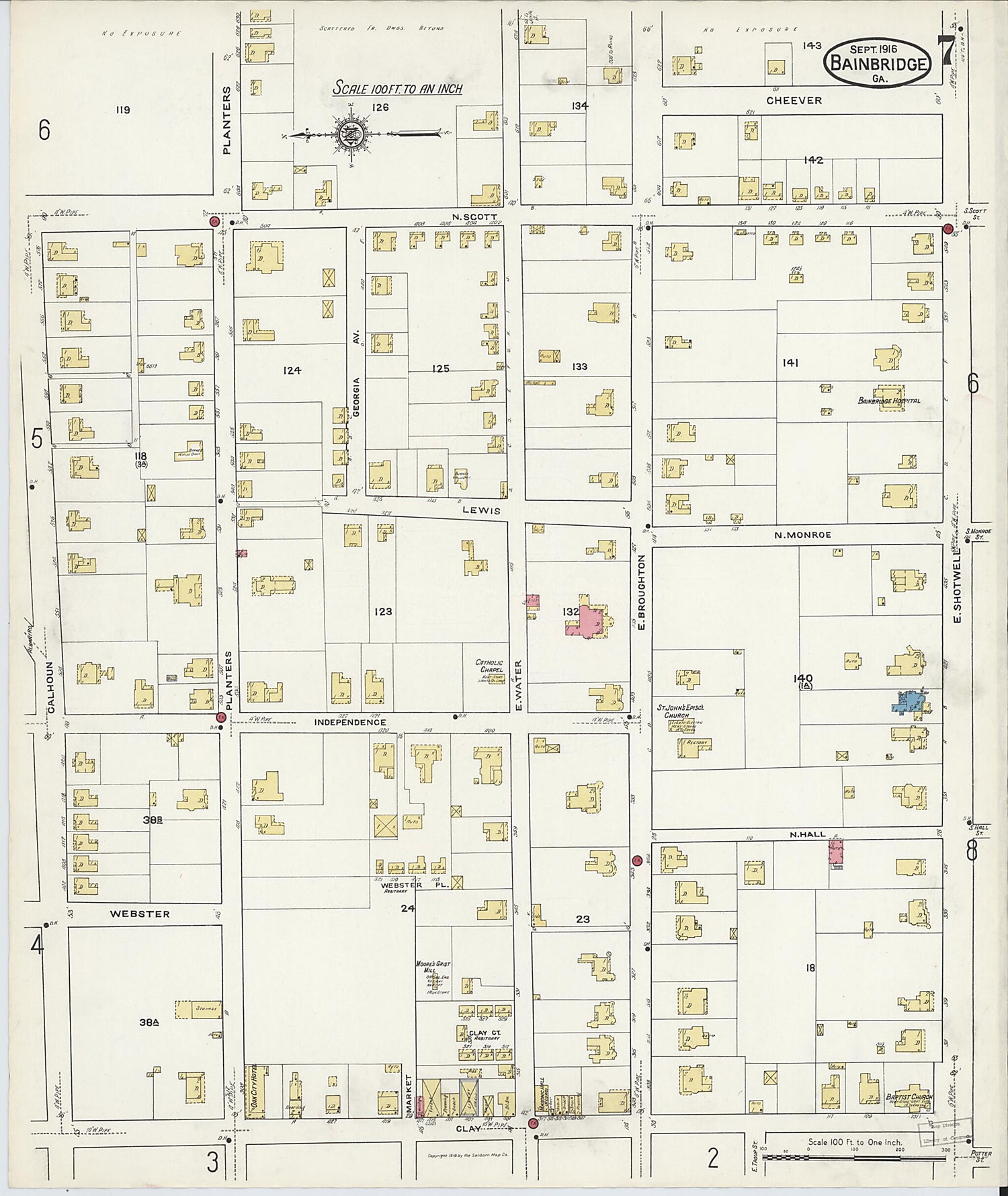 This old map of Bainbridge, Decatur County, Georgia was created by Sanborn Map Company in 1916