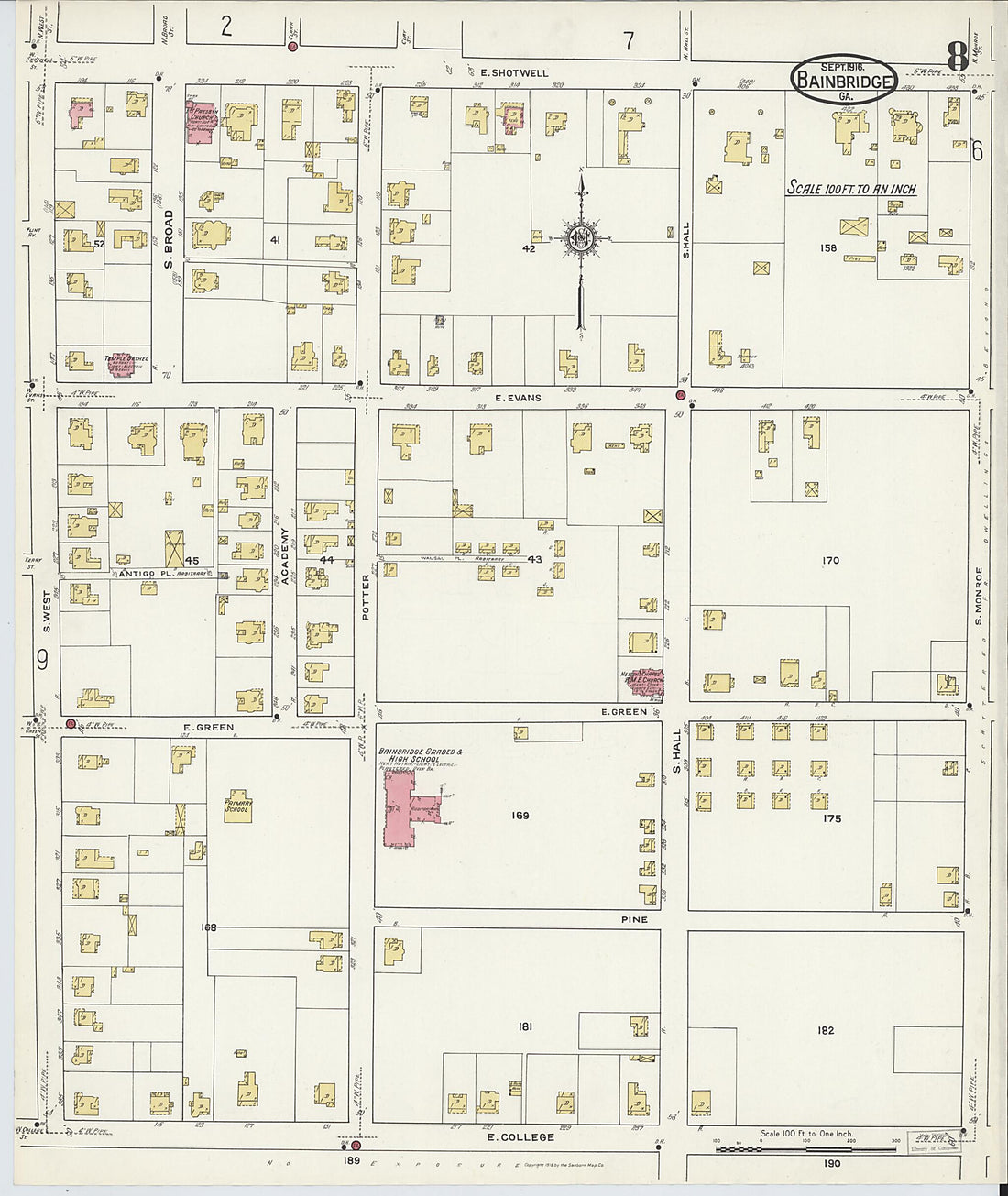 This old map of Bainbridge, Decatur County, Georgia was created by Sanborn Map Company in 1916