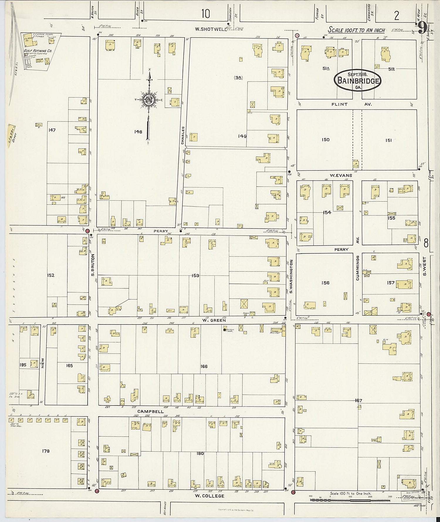 This old map of Bainbridge, Decatur County, Georgia was created by Sanborn Map Company in 1916