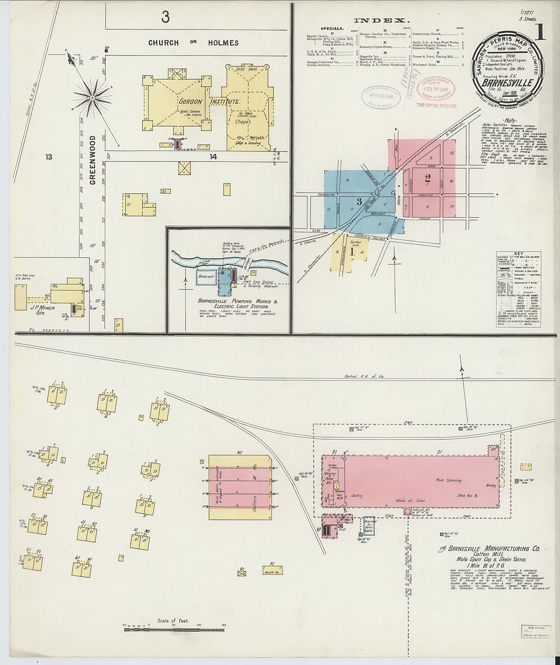 This old map of Barnesville, Lamar County, Georgia was created by Sanborn Map Company in 1898