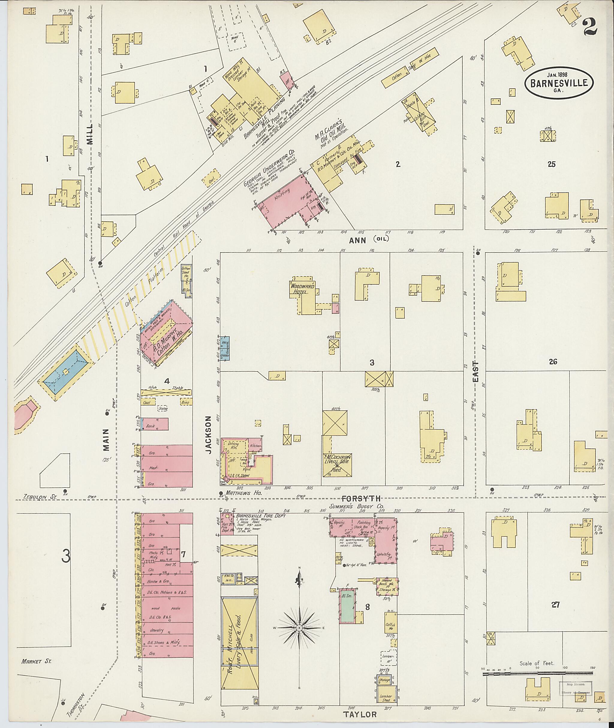 This old map of Barnesville, Lamar County, Georgia was created by Sanborn Map Company in 1898