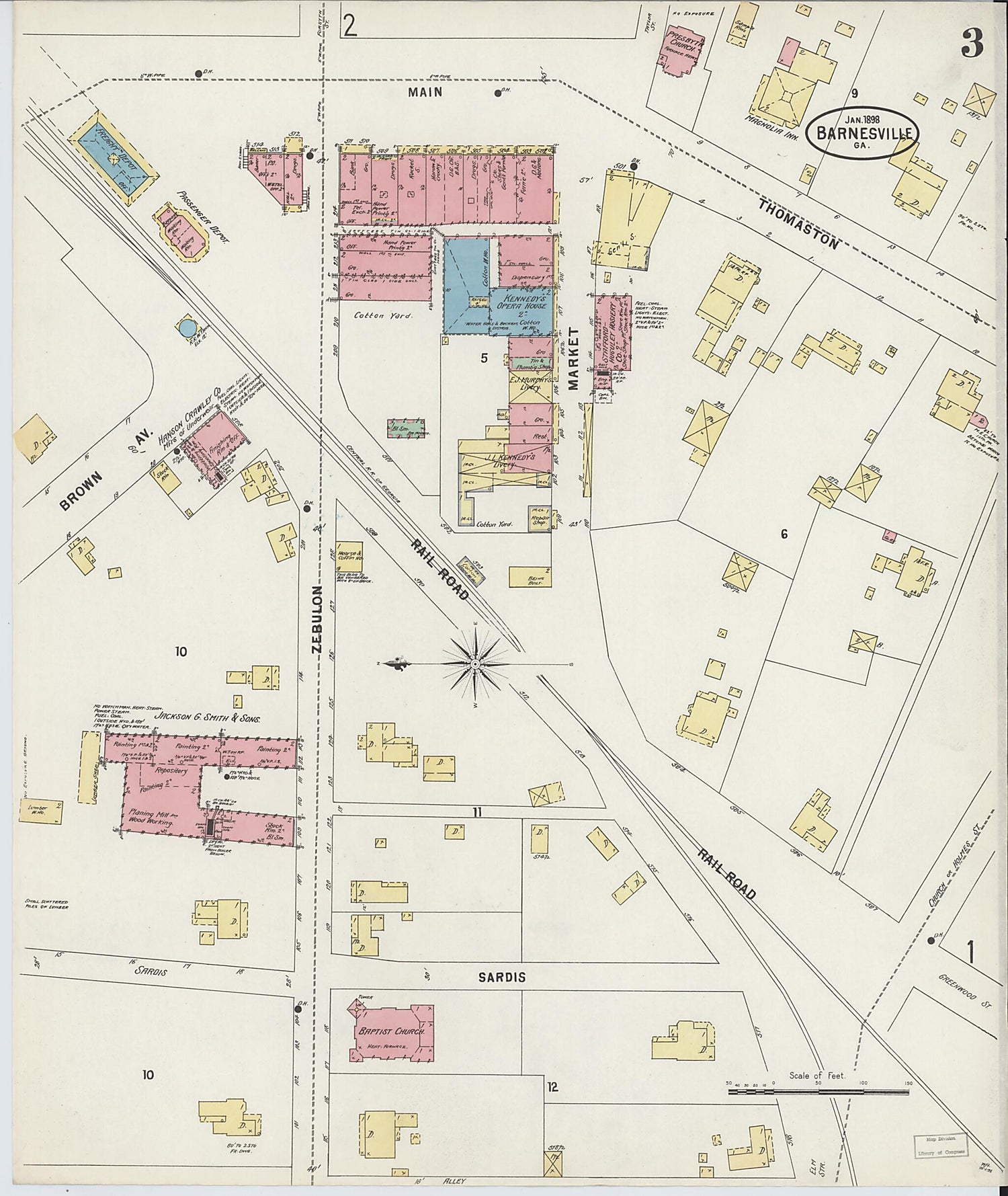 This old map of Barnesville, Lamar County, Georgia was created by Sanborn Map Company in 1898