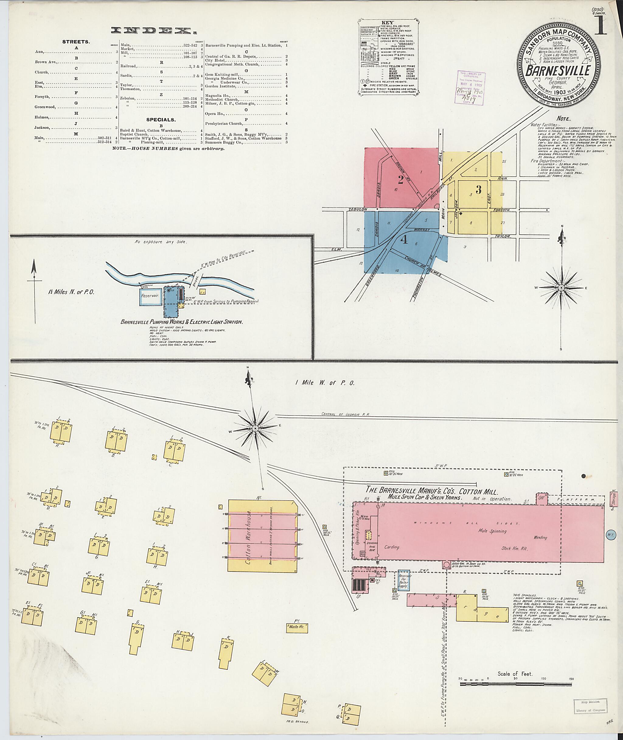 This old map of Barnesville, Lamar County, Georgia was created by Sanborn Map Company in 1903