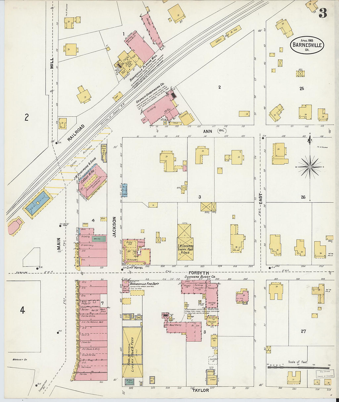 This old map of Barnesville, Lamar County, Georgia was created by Sanborn Map Company in 1903