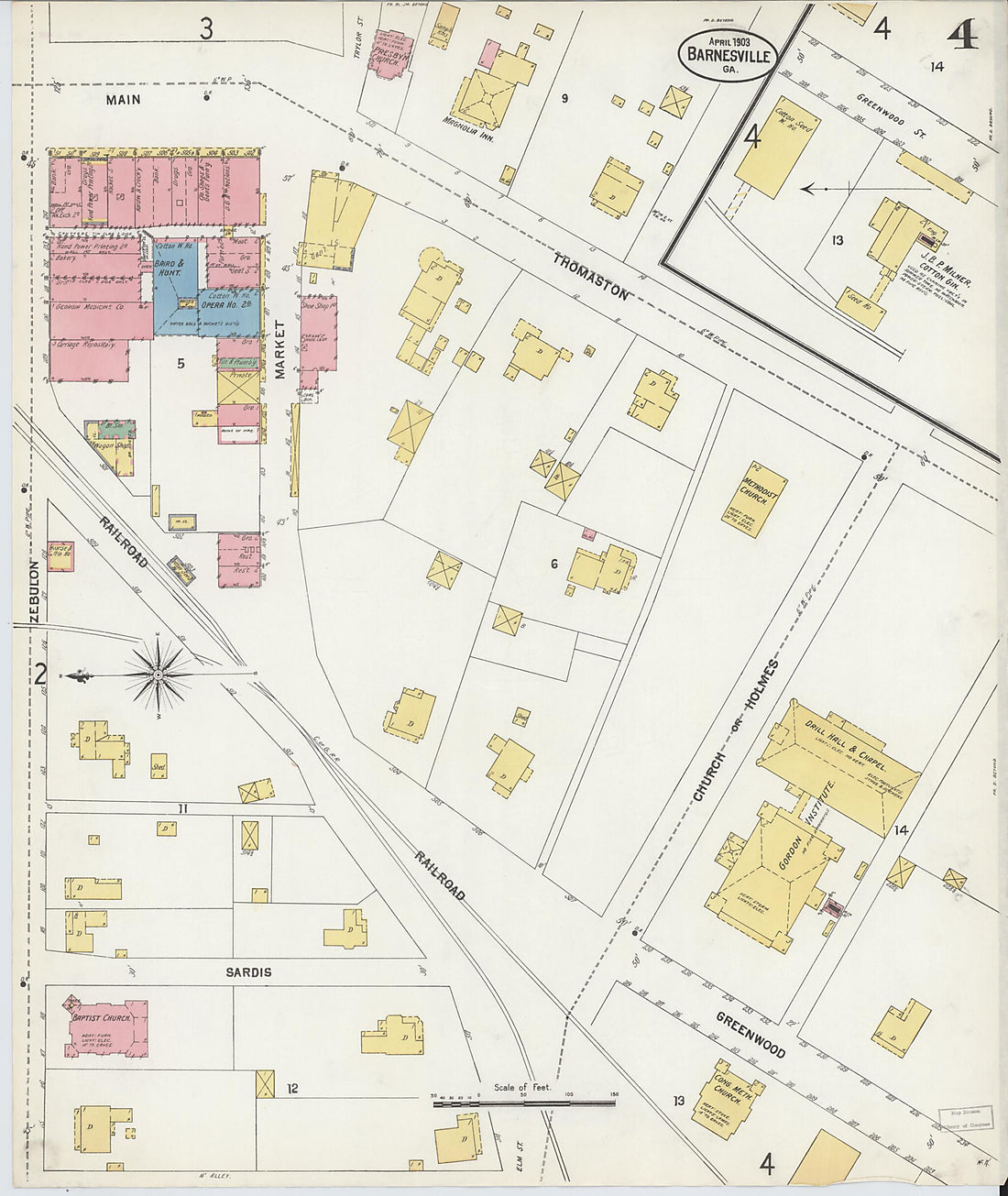 This old map of Barnesville, Lamar County, Georgia was created by Sanborn Map Company in 1903