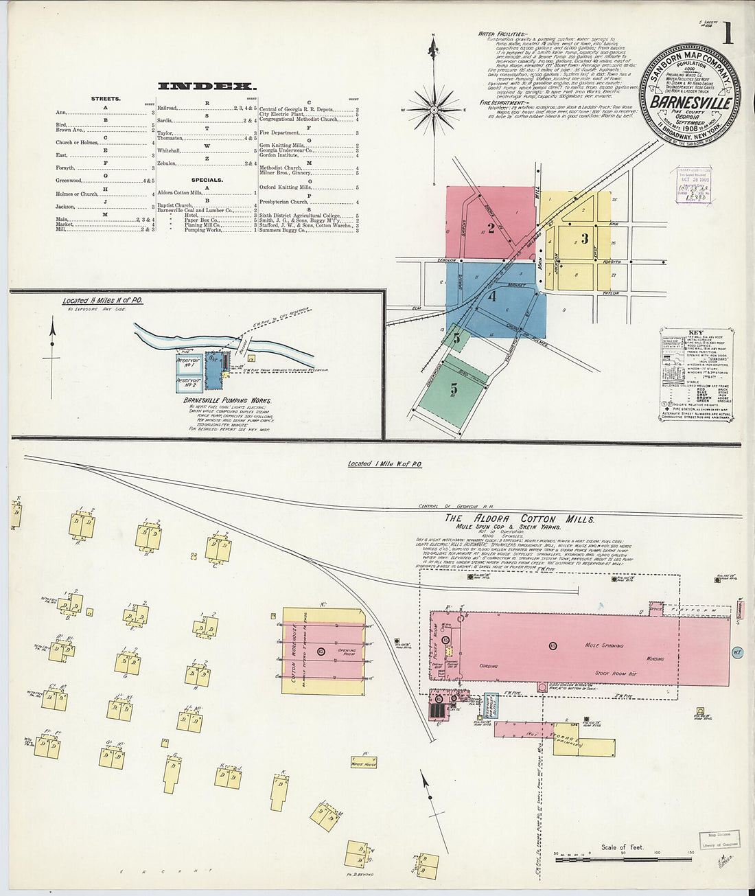 This old map of Barnesville, Lamar County, Georgia was created by Sanborn Map Company in 1908