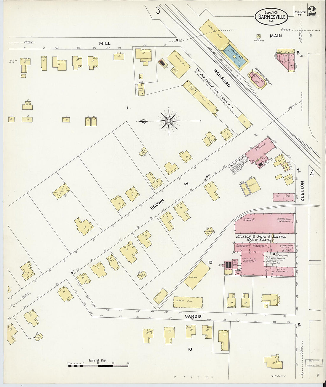 This old map of Barnesville, Lamar County, Georgia was created by Sanborn Map Company in 1908