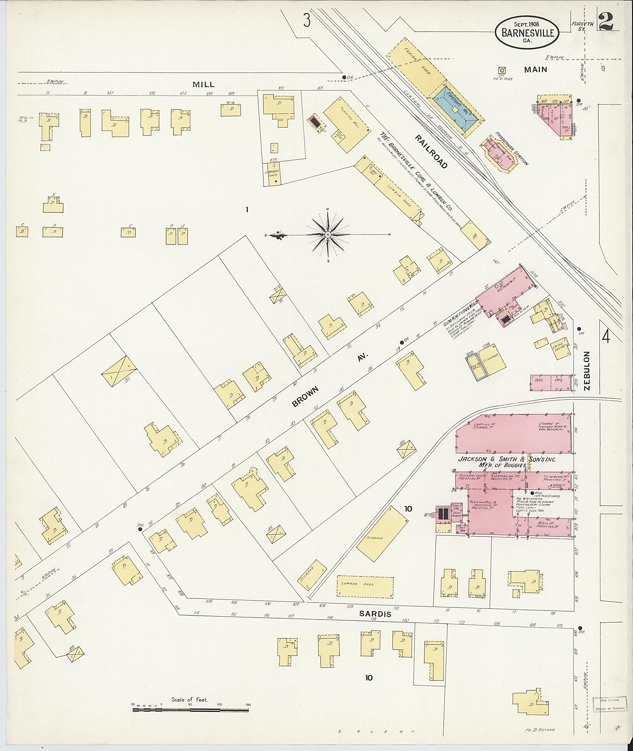 This old map of Barnesville, Lamar County, Georgia was created by Sanborn Map Company in 1908