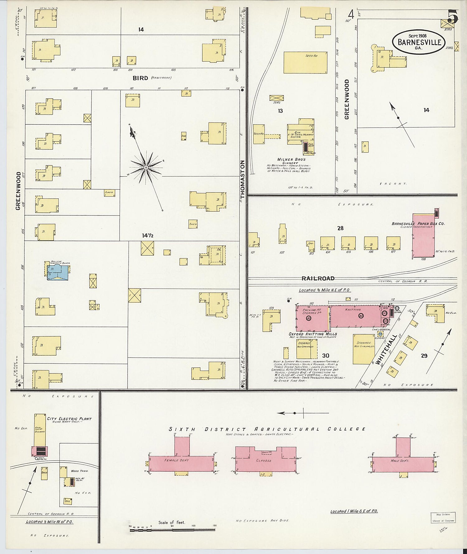 This old map of Barnesville, Lamar County, Georgia was created by Sanborn Map Company in 1908