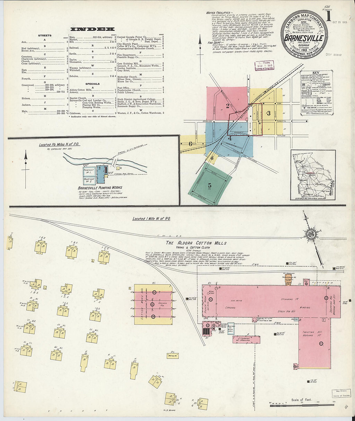 Barnesville, Lamar County, Georgia 1913 (Sheet 1 of 6) by Relic Map Company
