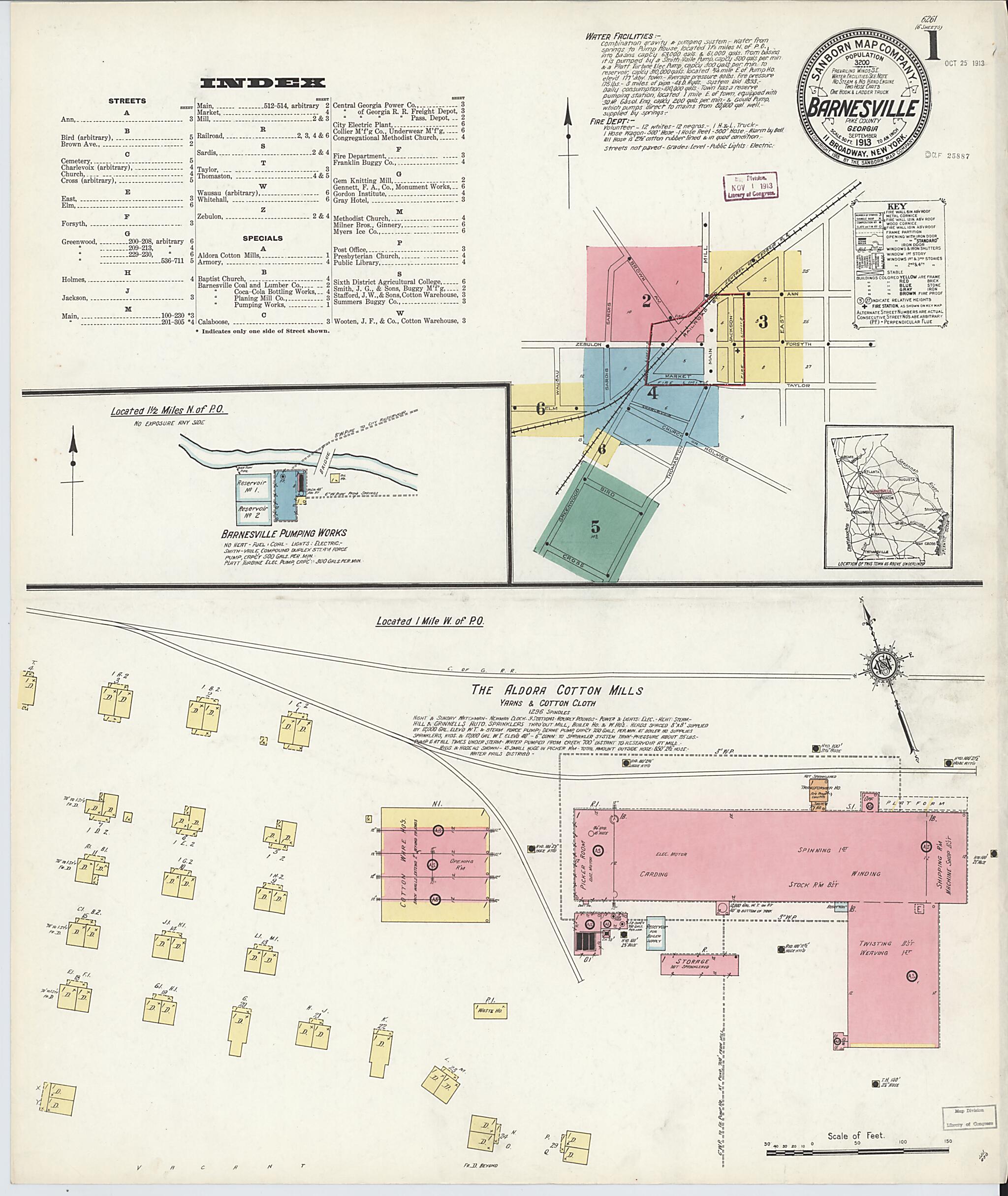 This old map of Barnesville, Lamar County, Georgia was created by Sanborn Map Company in 1913