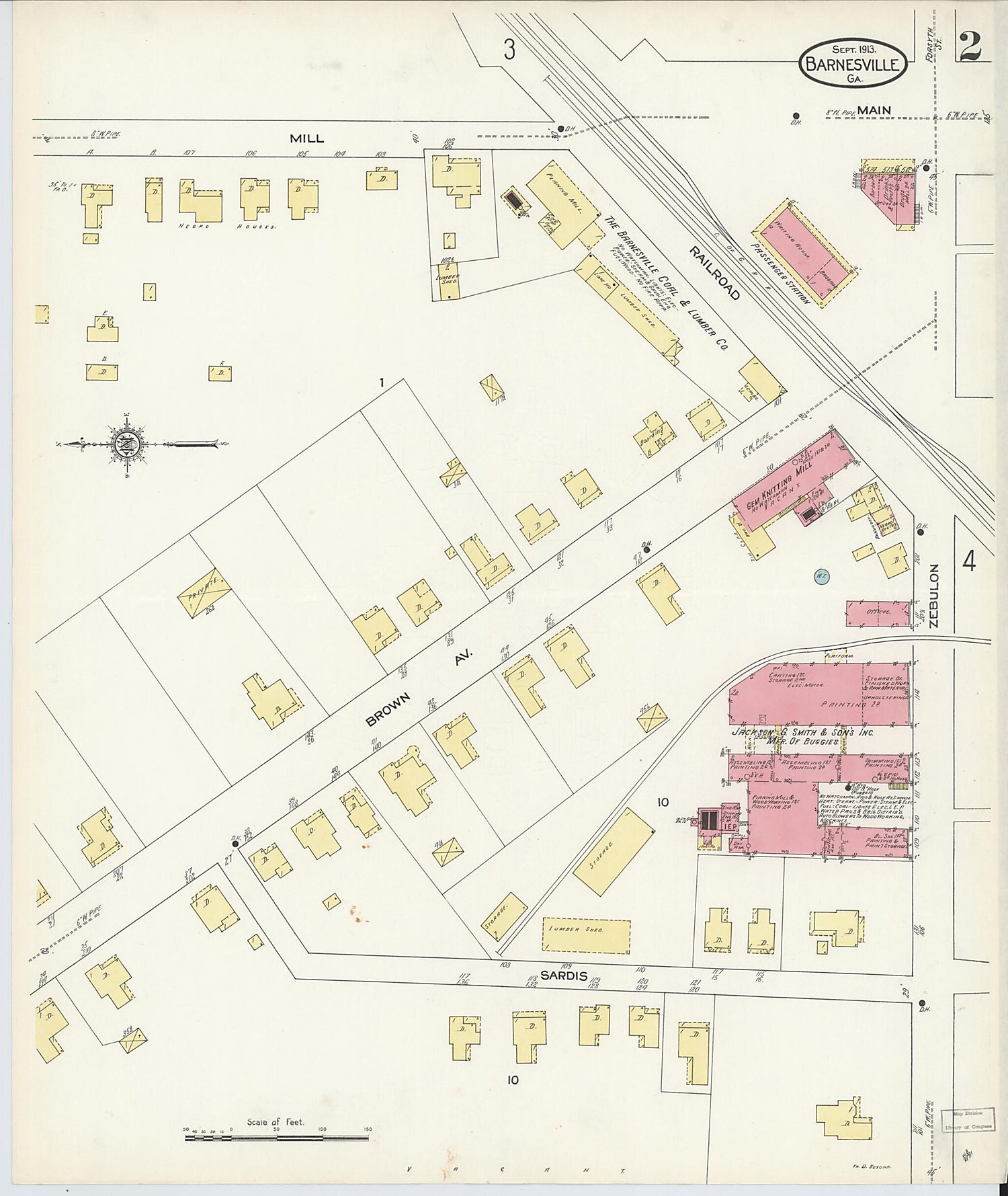 This old map of Barnesville, Lamar County, Georgia was created by Sanborn Map Company in 1913