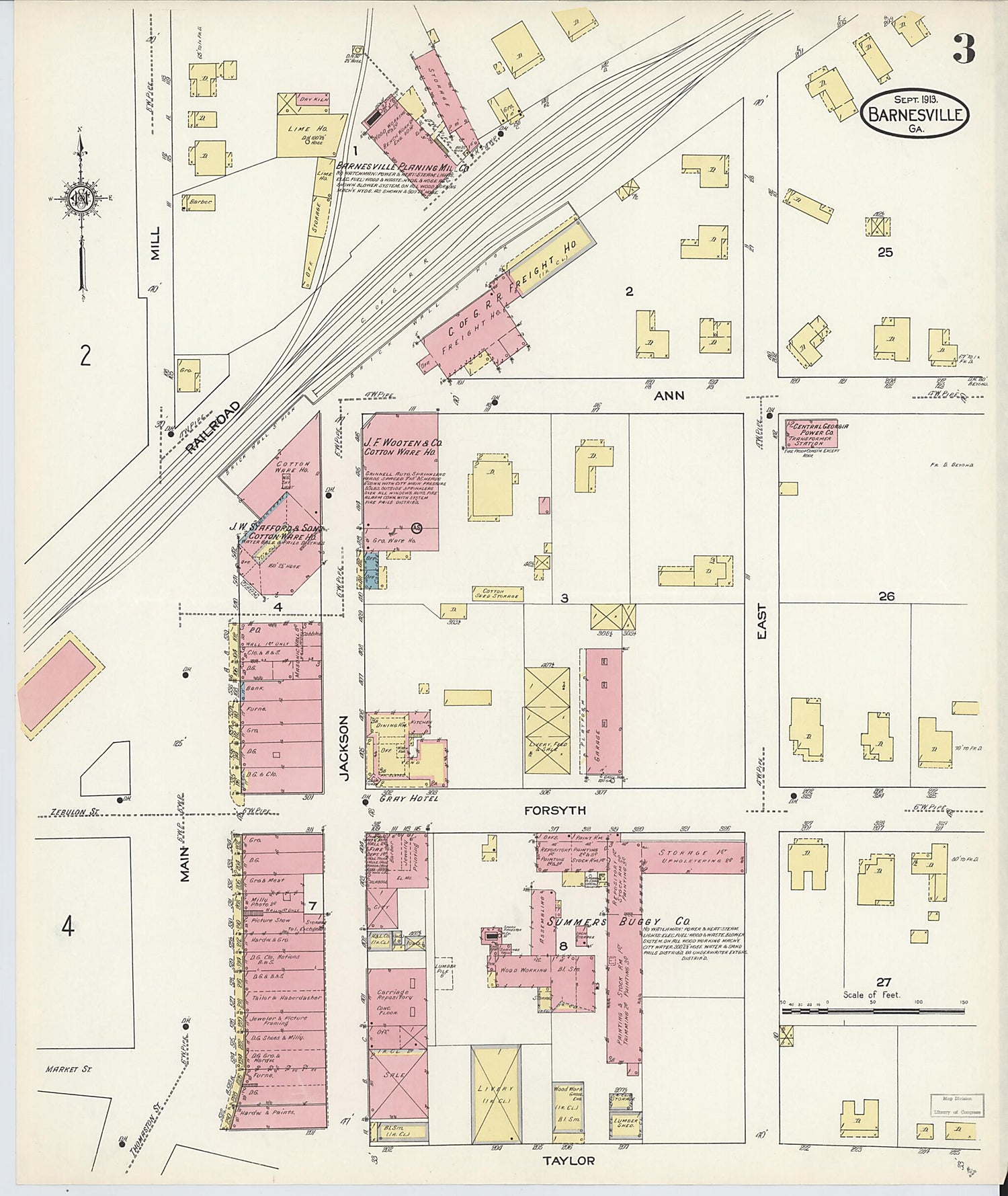 This old map of Barnesville, Lamar County, Georgia was created by Sanborn Map Company in 1913