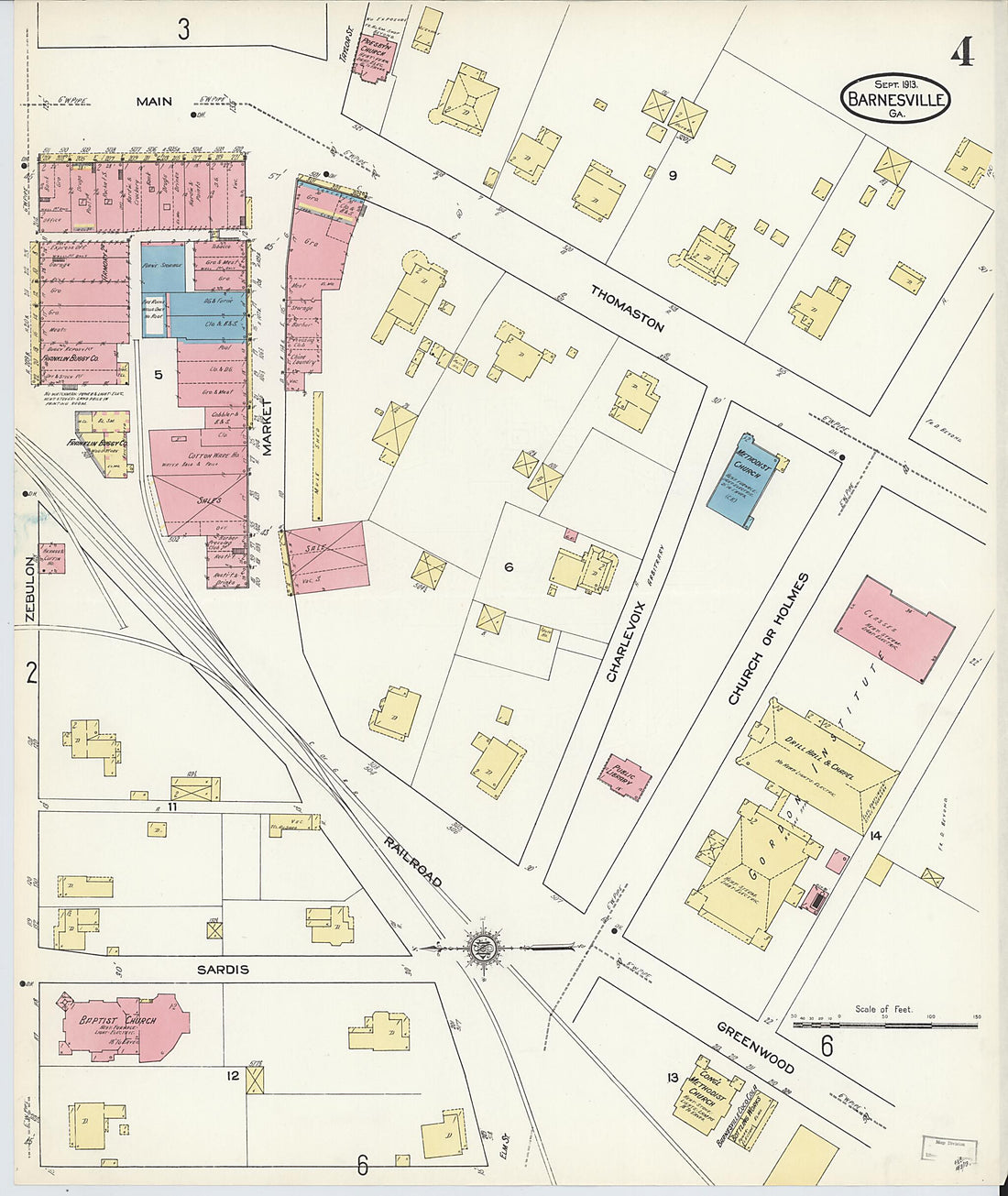 This old map of Barnesville, Lamar County, Georgia was created by Sanborn Map Company in 1913