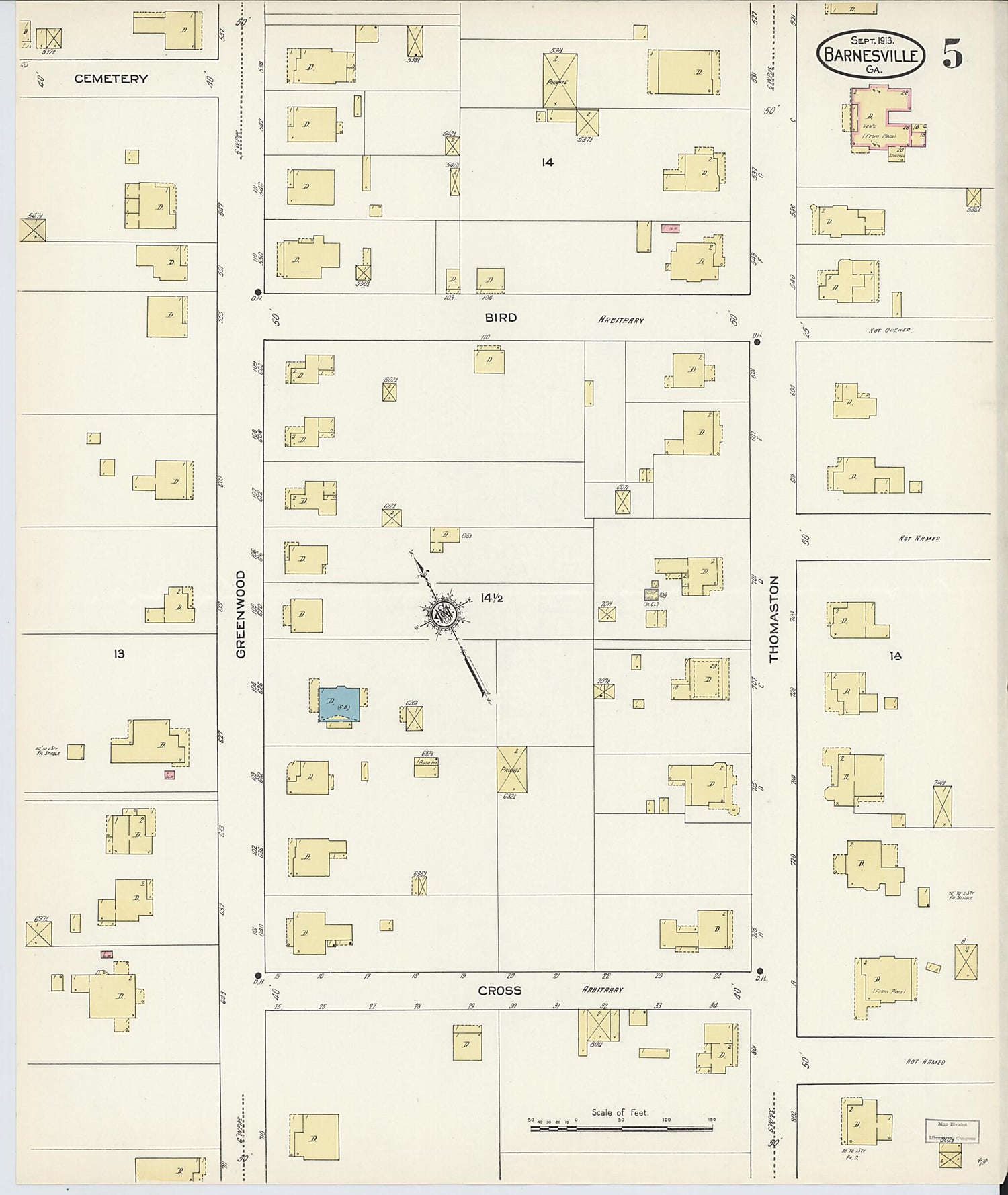 This old map of Barnesville, Lamar County, Georgia was created by Sanborn Map Company in 1913