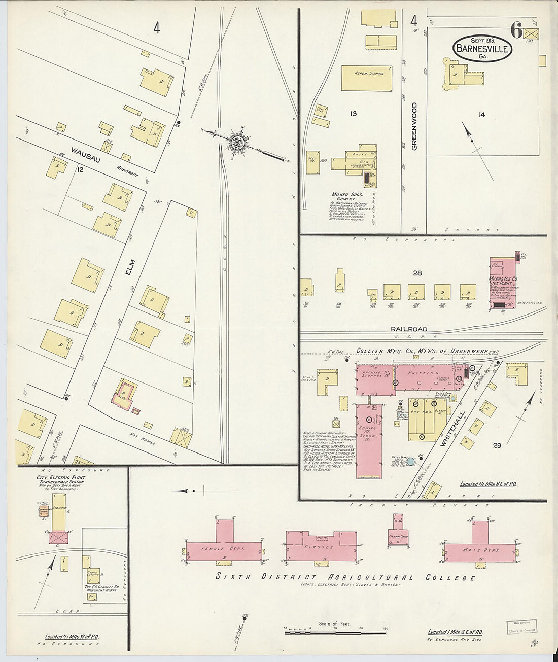 This old map of Barnesville, Lamar County, Georgia was created by Sanborn Map Company in 1913