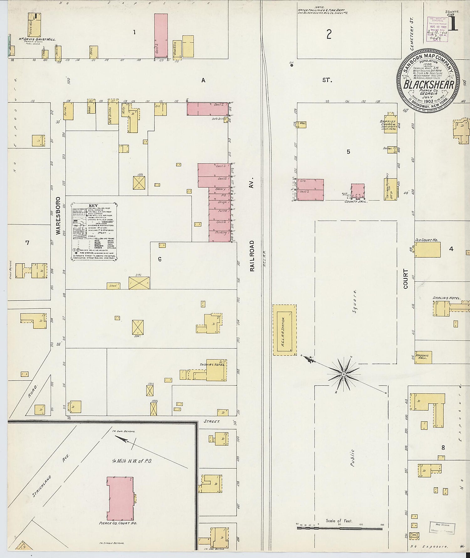 This old map of Blackshear, Pierce County, Georgia was created by Sanborn Map Company in 1903