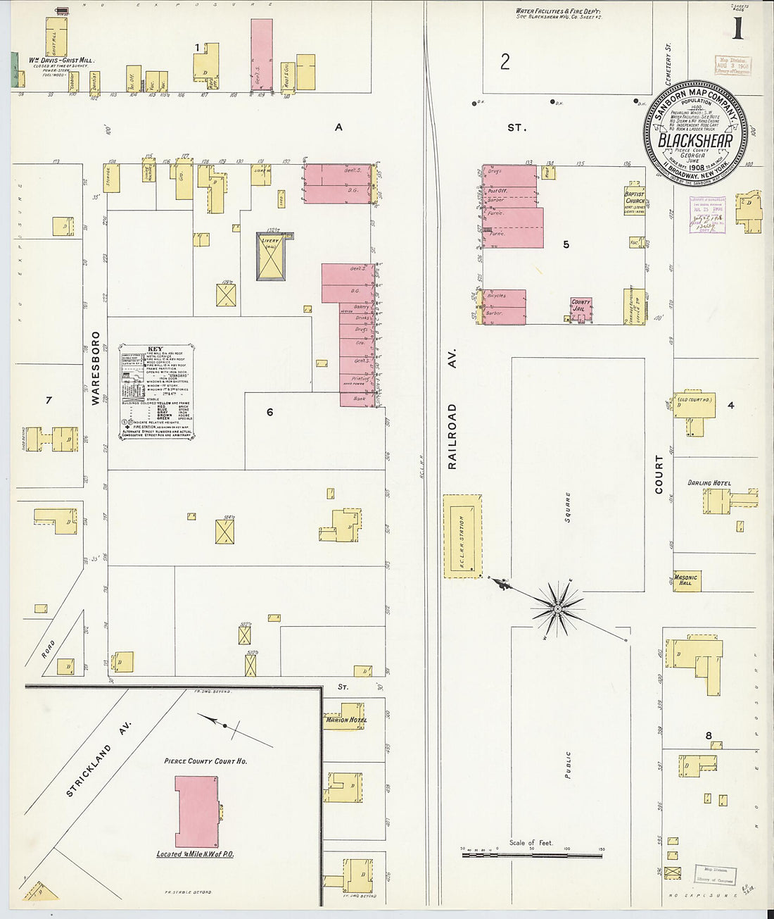 This old map of Blackshear, Pierce County, Georgia was created by Sanborn Map Company in 1908