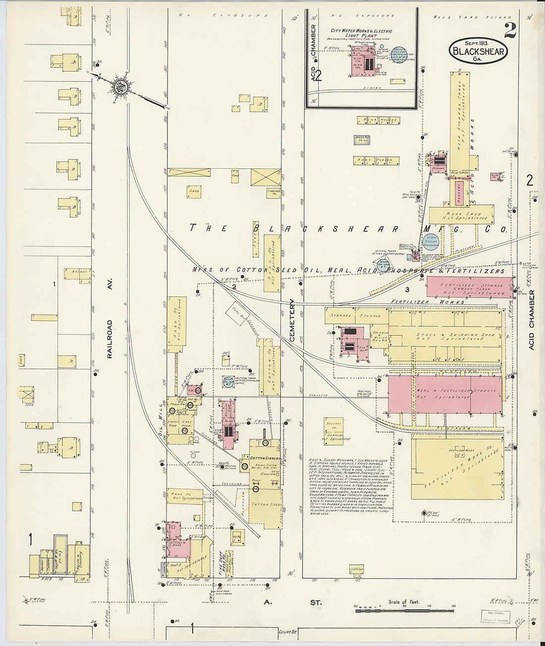 This old map of Blackshear, Pierce County, Georgia was created by Sanborn Map Company in 1913