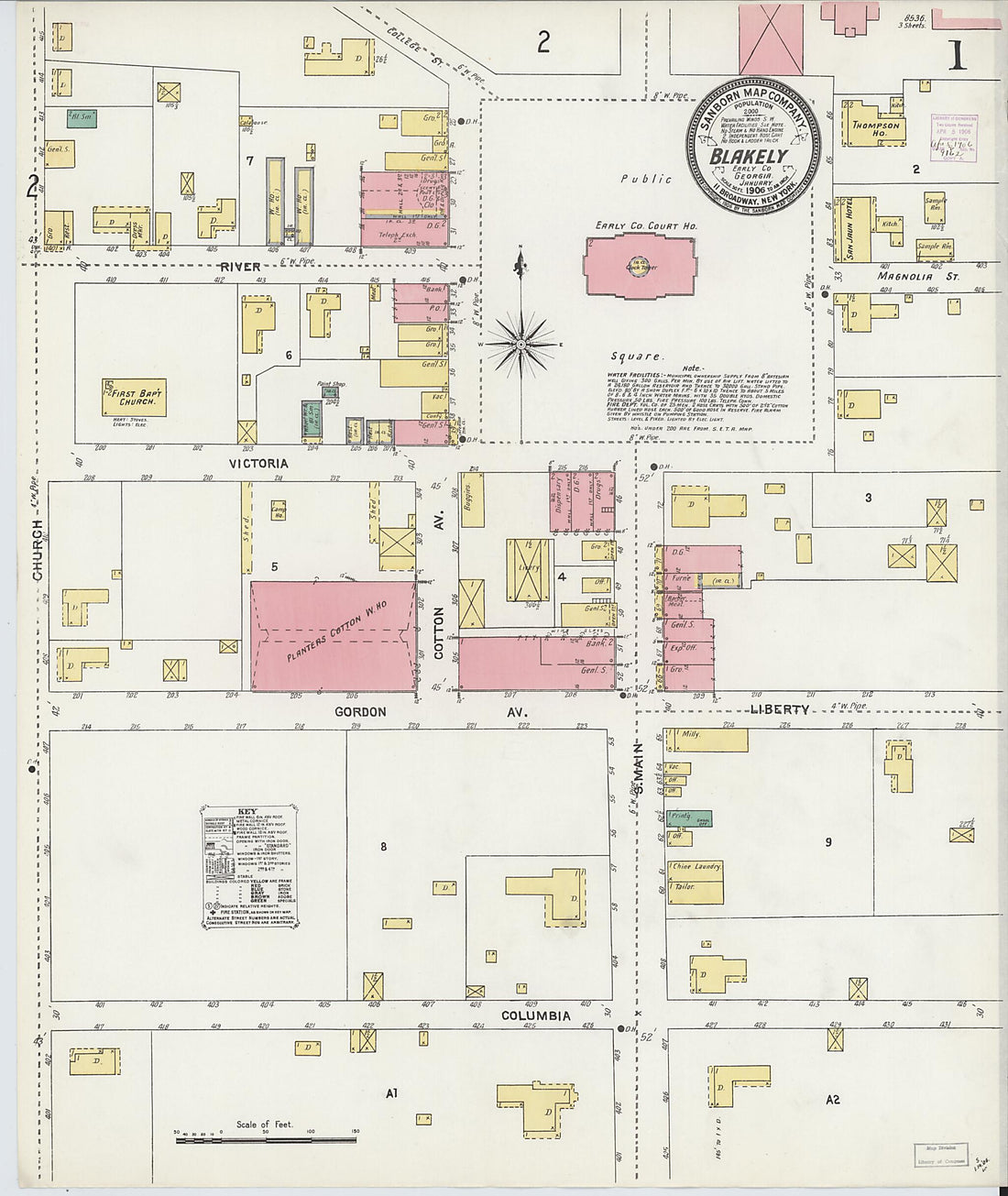 This old map of Blakely, Early County, Georgia was created by Sanborn Map Company in 1906