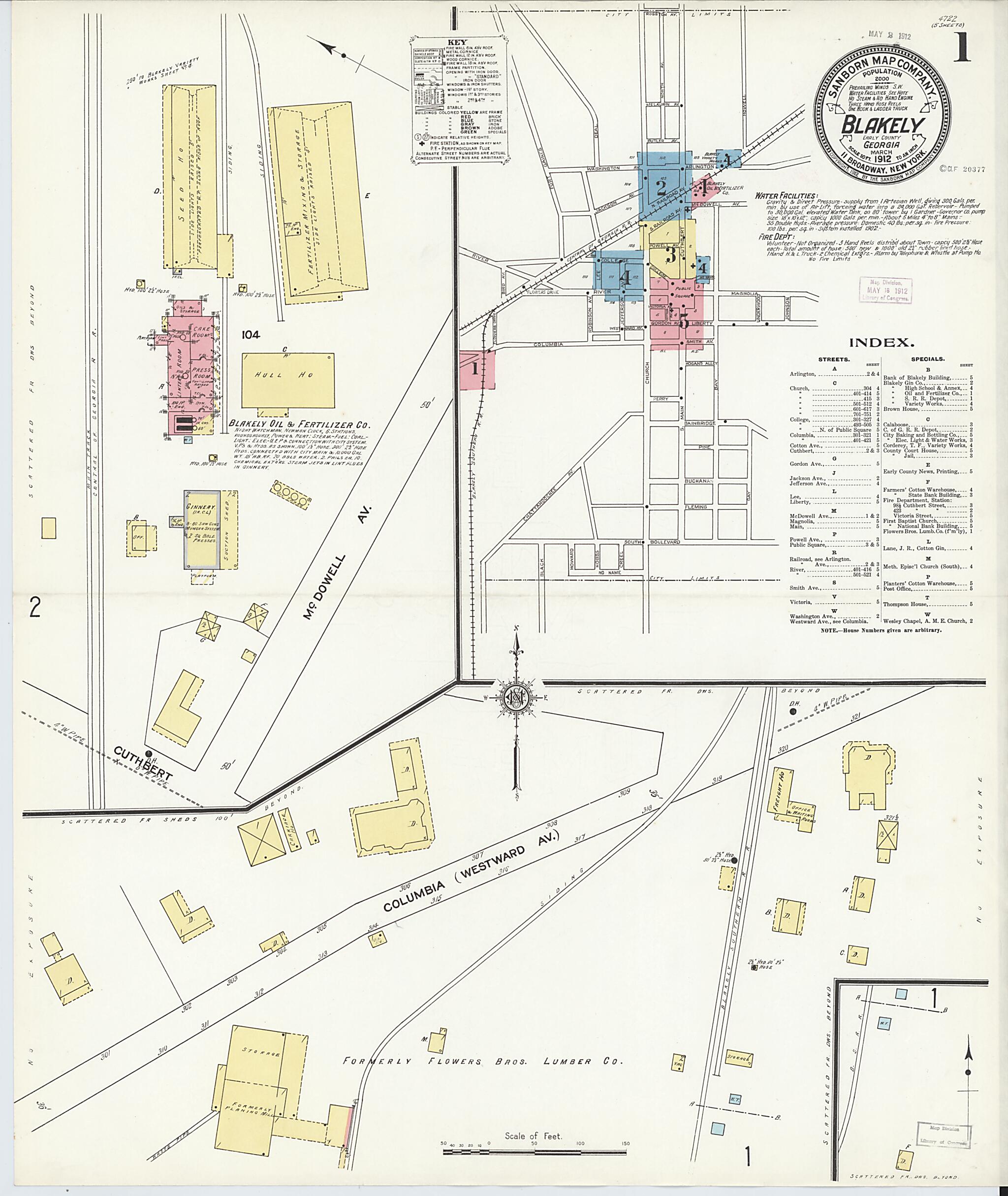 This old map of Blakely, Early County, Georgia was created by Sanborn Map Company in 1912